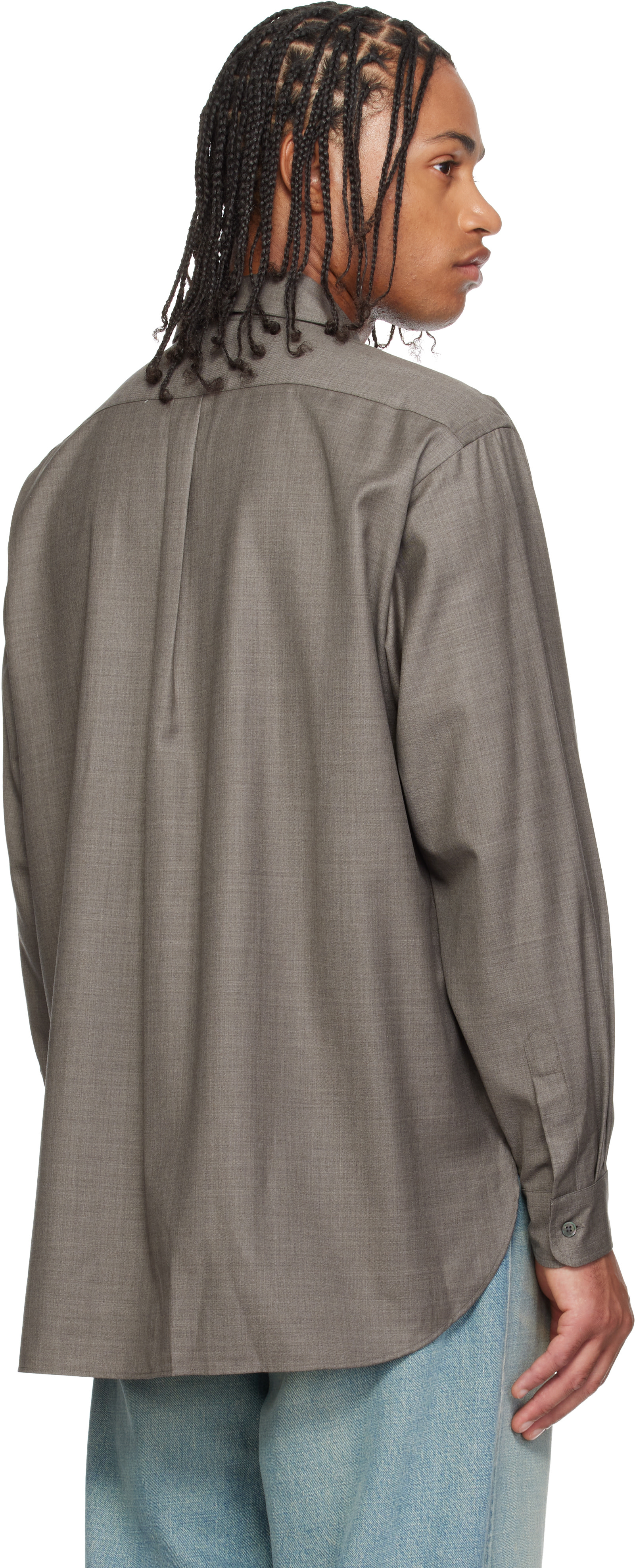 ssstein - Taupe Extra Fine Wool Oversized Regular Collar Shirt