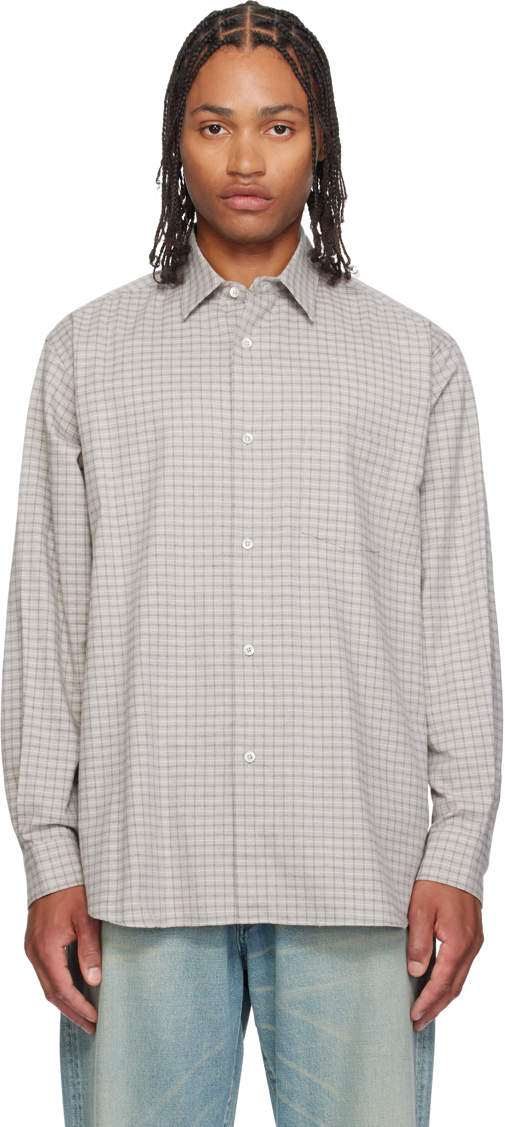 ssstein - Gray Oversized Regular Collar Shirt