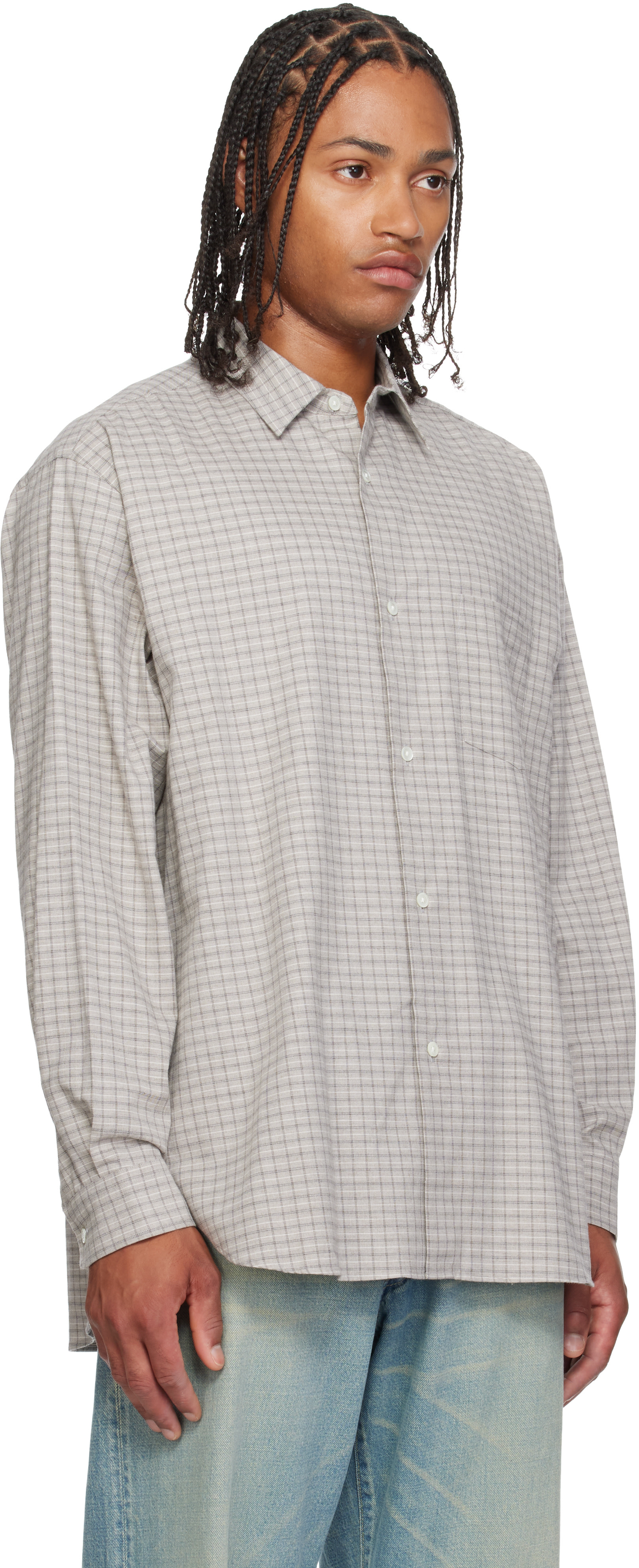 ssstein - Gray Oversized Regular Collar Shirt