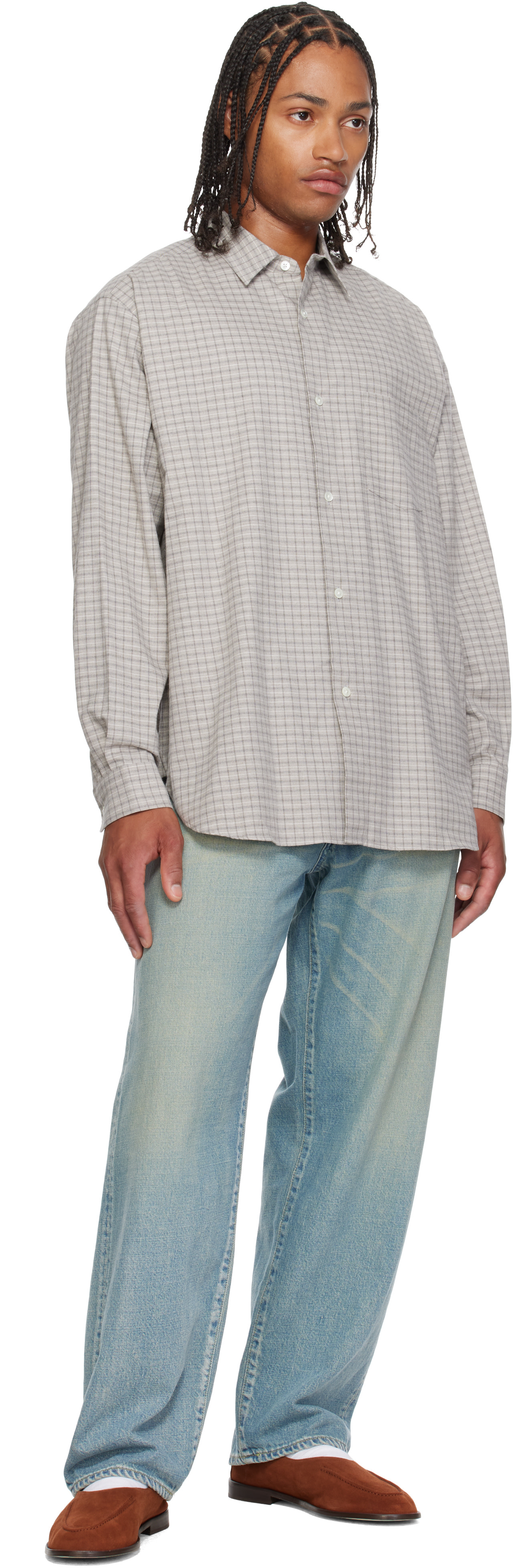 ssstein - Gray Oversized Regular Collar Shirt