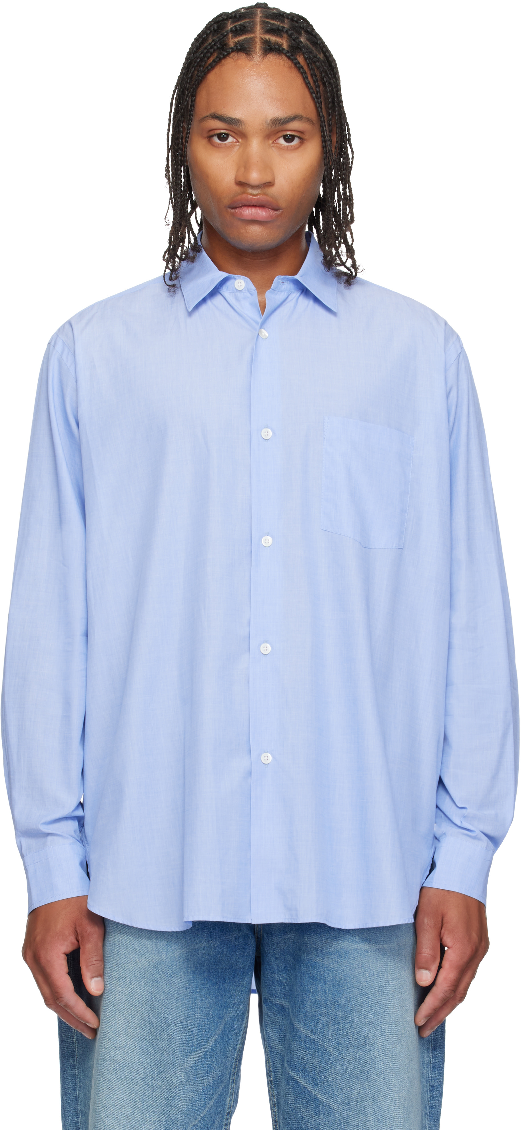 ssstein - Blue Smooth Cotton Oversized Regular Collar Shirt