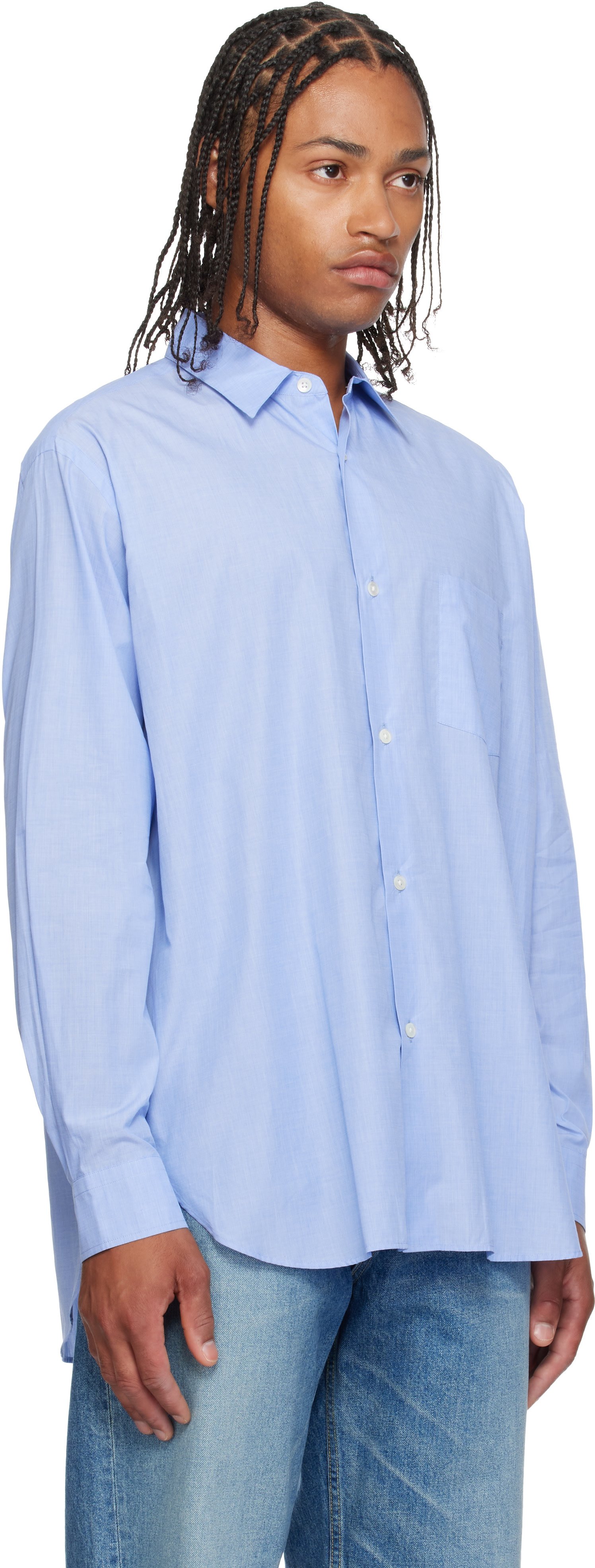 ssstein - Blue Smooth Cotton Oversized Regular Collar Shirt