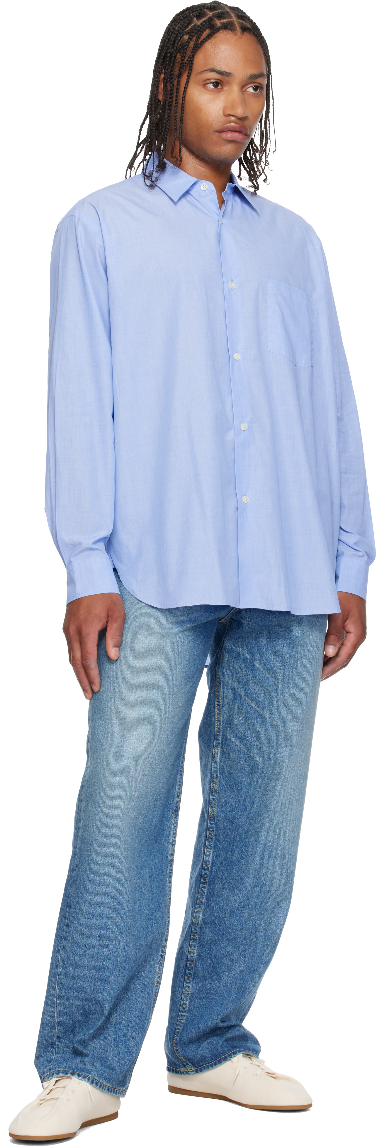 ssstein - Blue Smooth Cotton Oversized Regular Collar Shirt