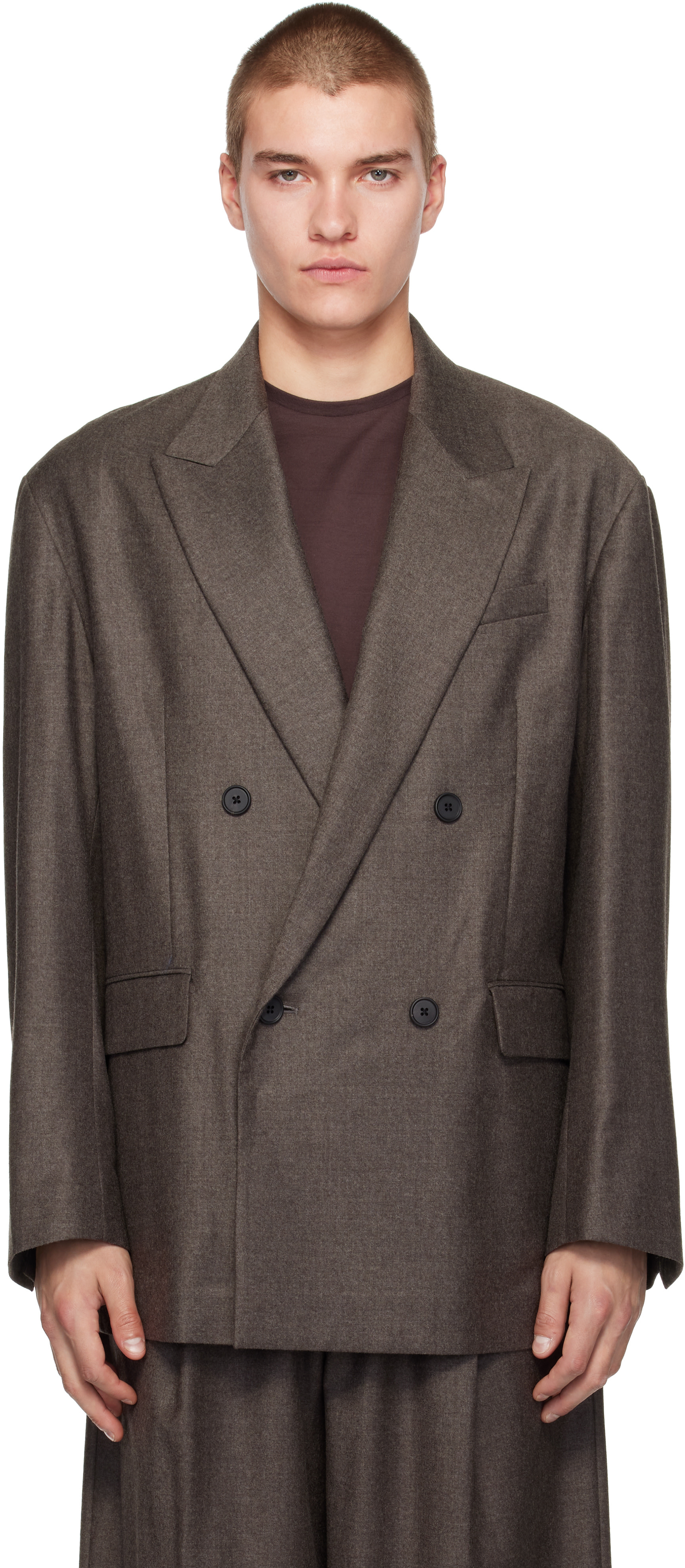 ssstein - Brown Extra Fine Wool Double-Breasted Blazer