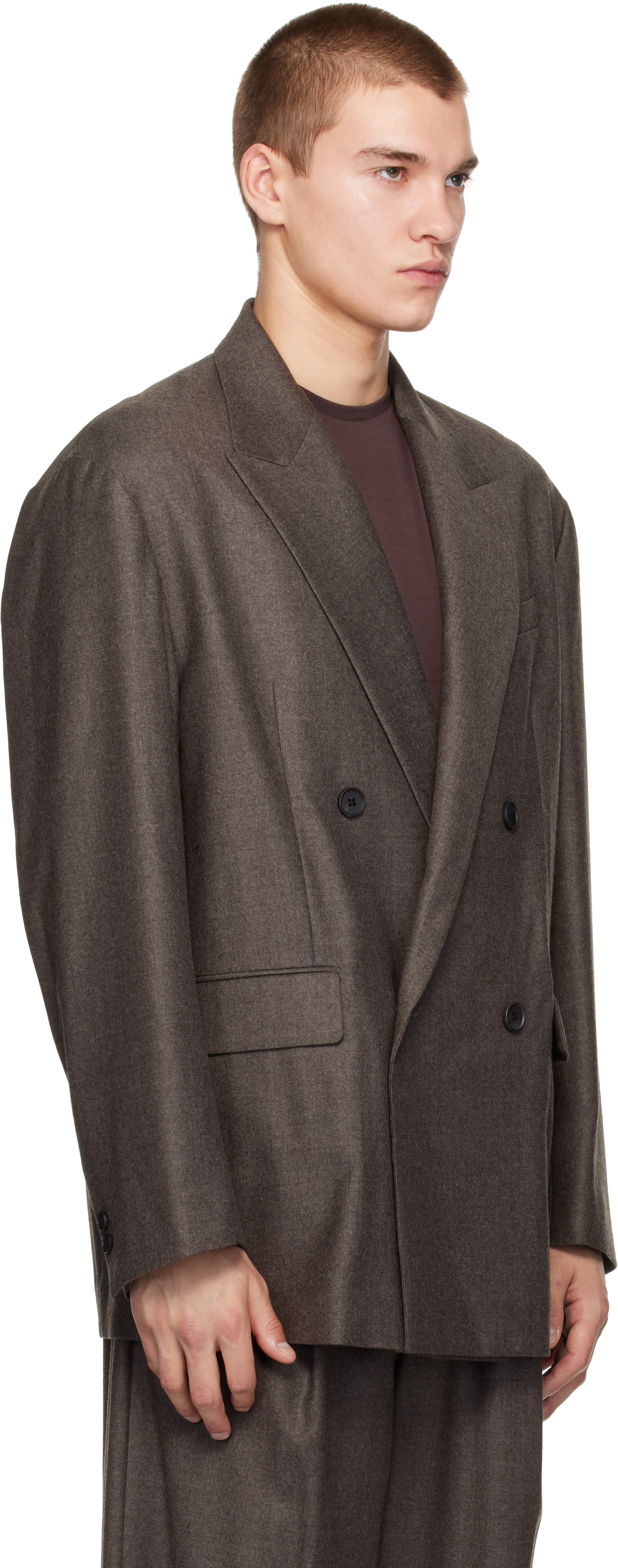 ssstein - Brown Extra Fine Wool Double-Breasted Blazer