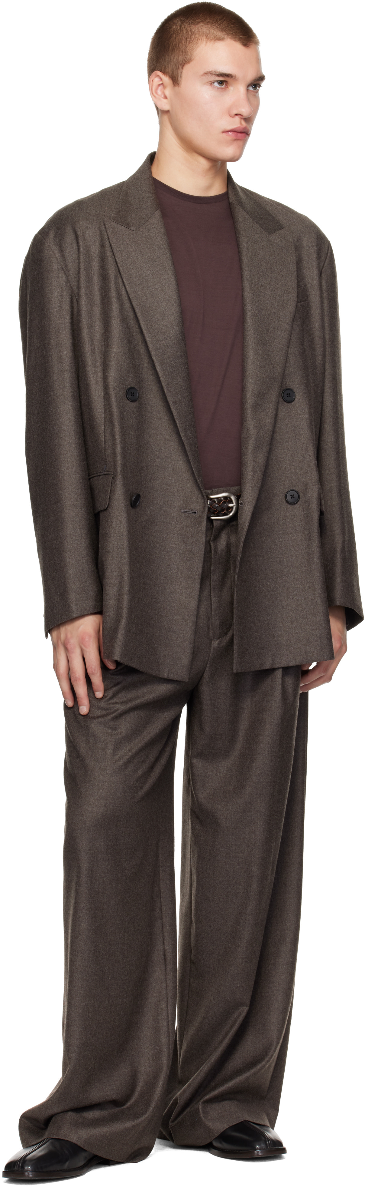 ssstein - Brown Extra Fine Wool Double-Breasted Blazer
