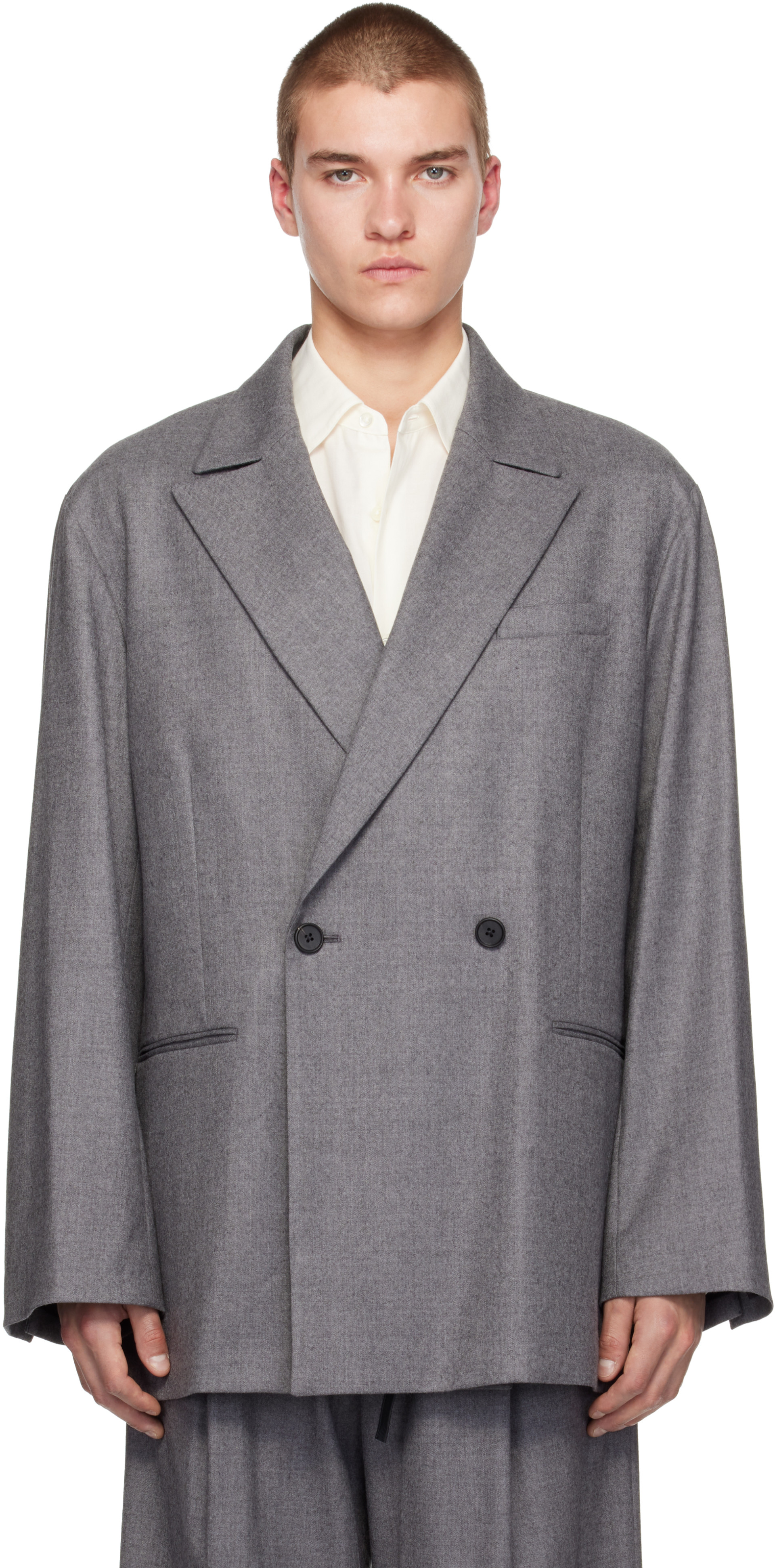 ssstein - Gray Oversized Peaked Lapel Blazer