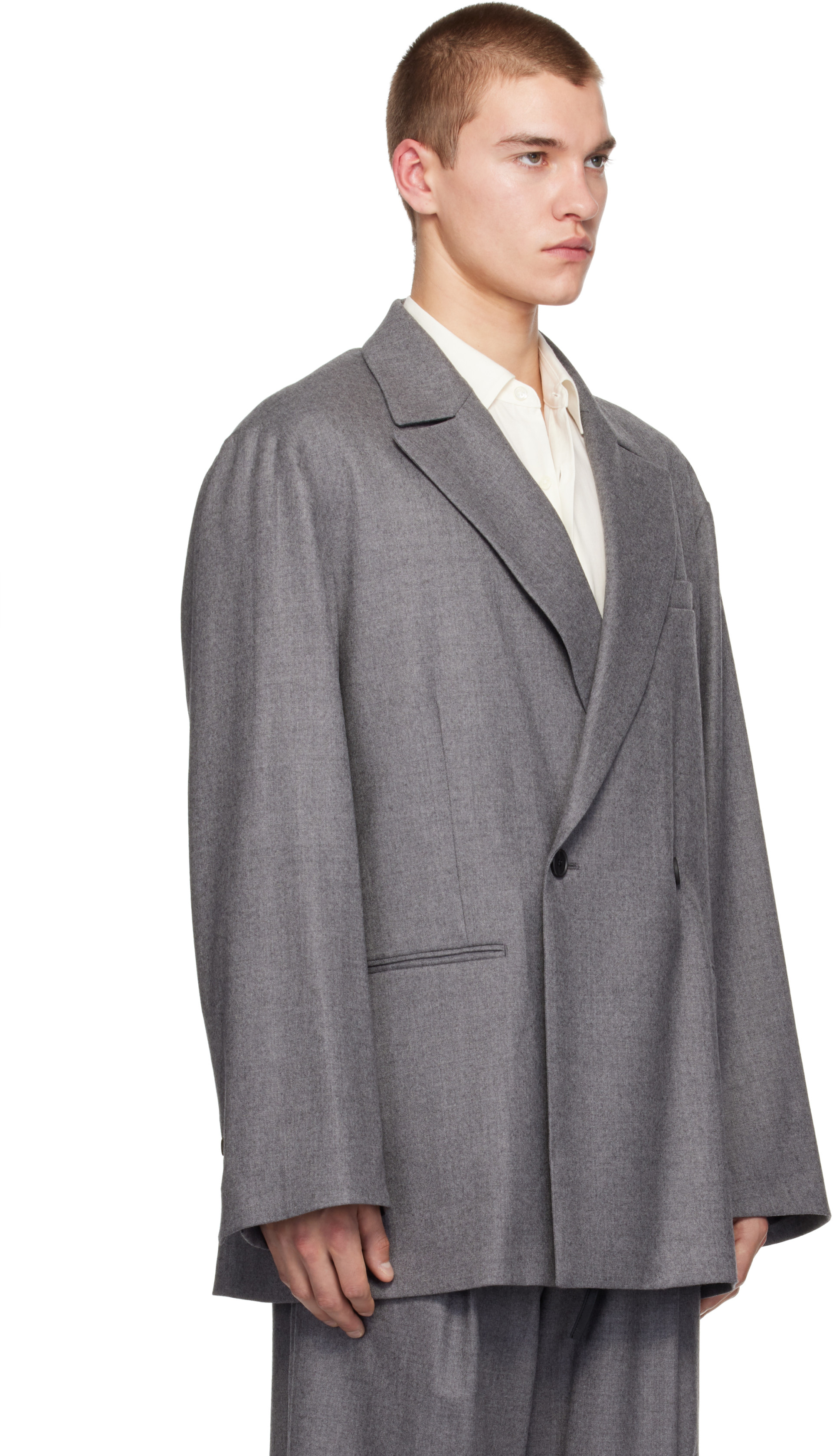 ssstein - Gray Oversized Peaked Lapel Blazer