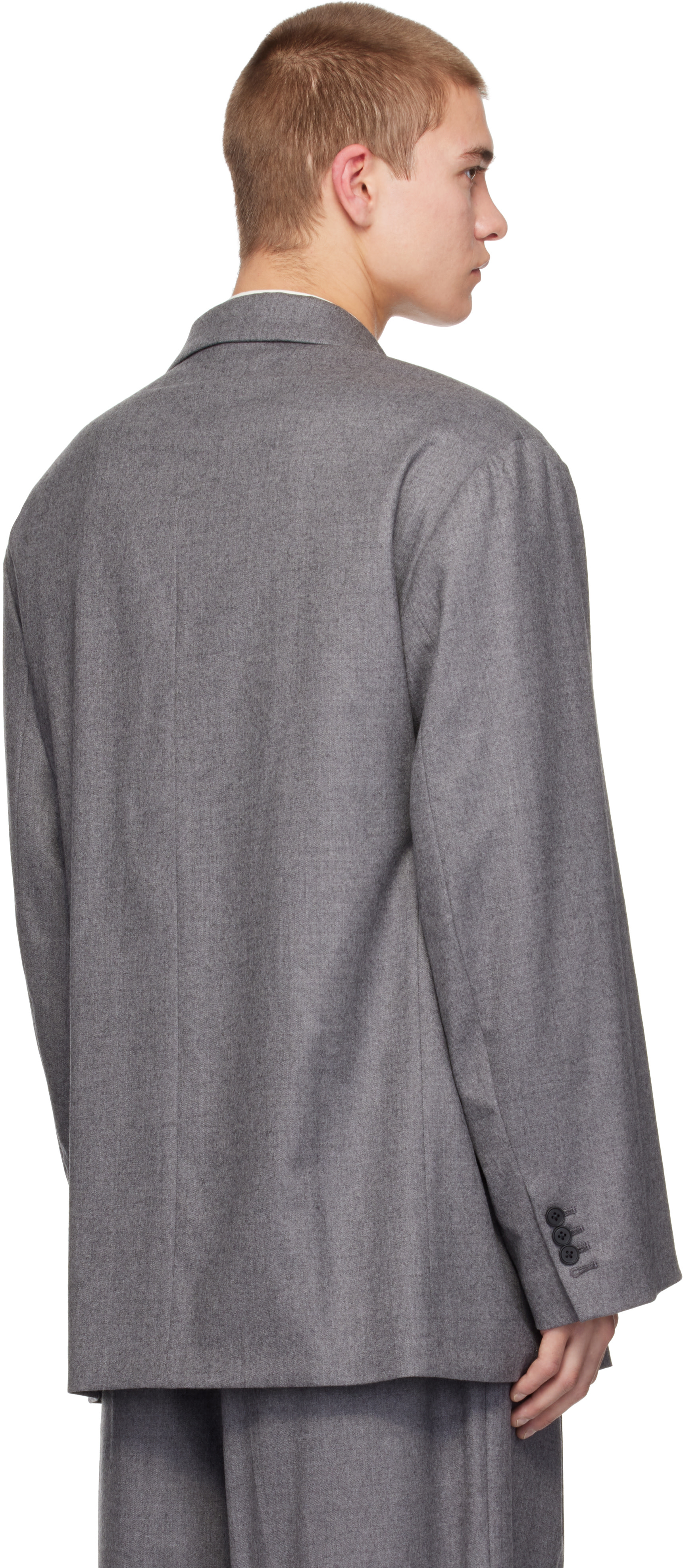 ssstein - Gray Oversized Peaked Lapel Blazer