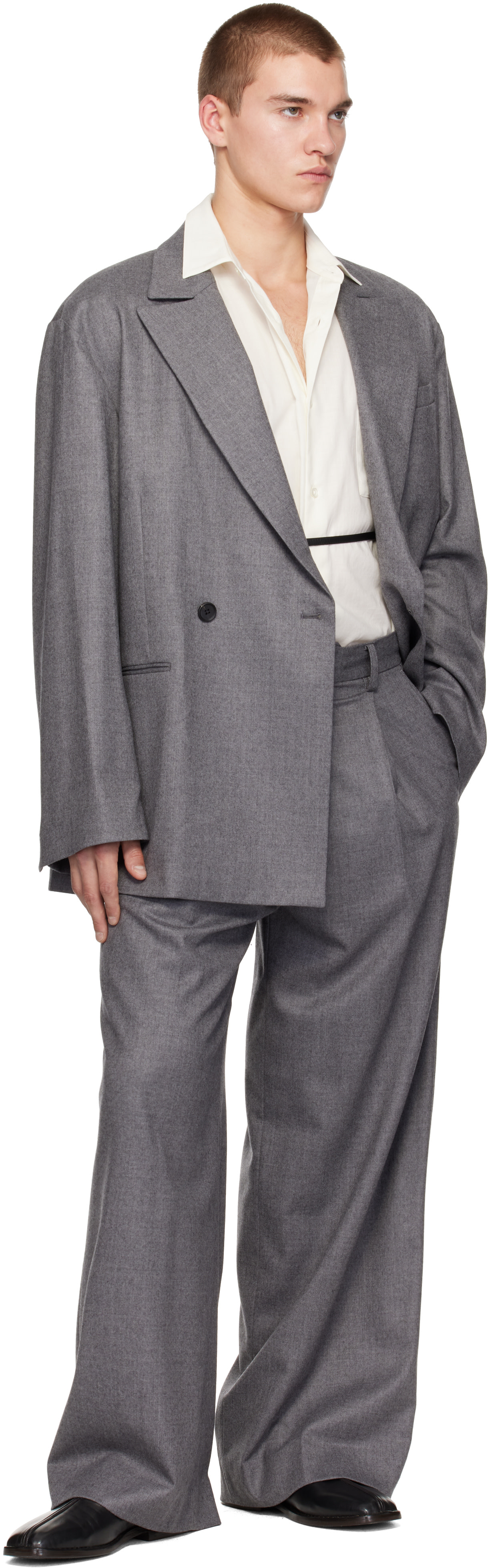 ssstein - Gray Oversized Peaked Lapel Blazer