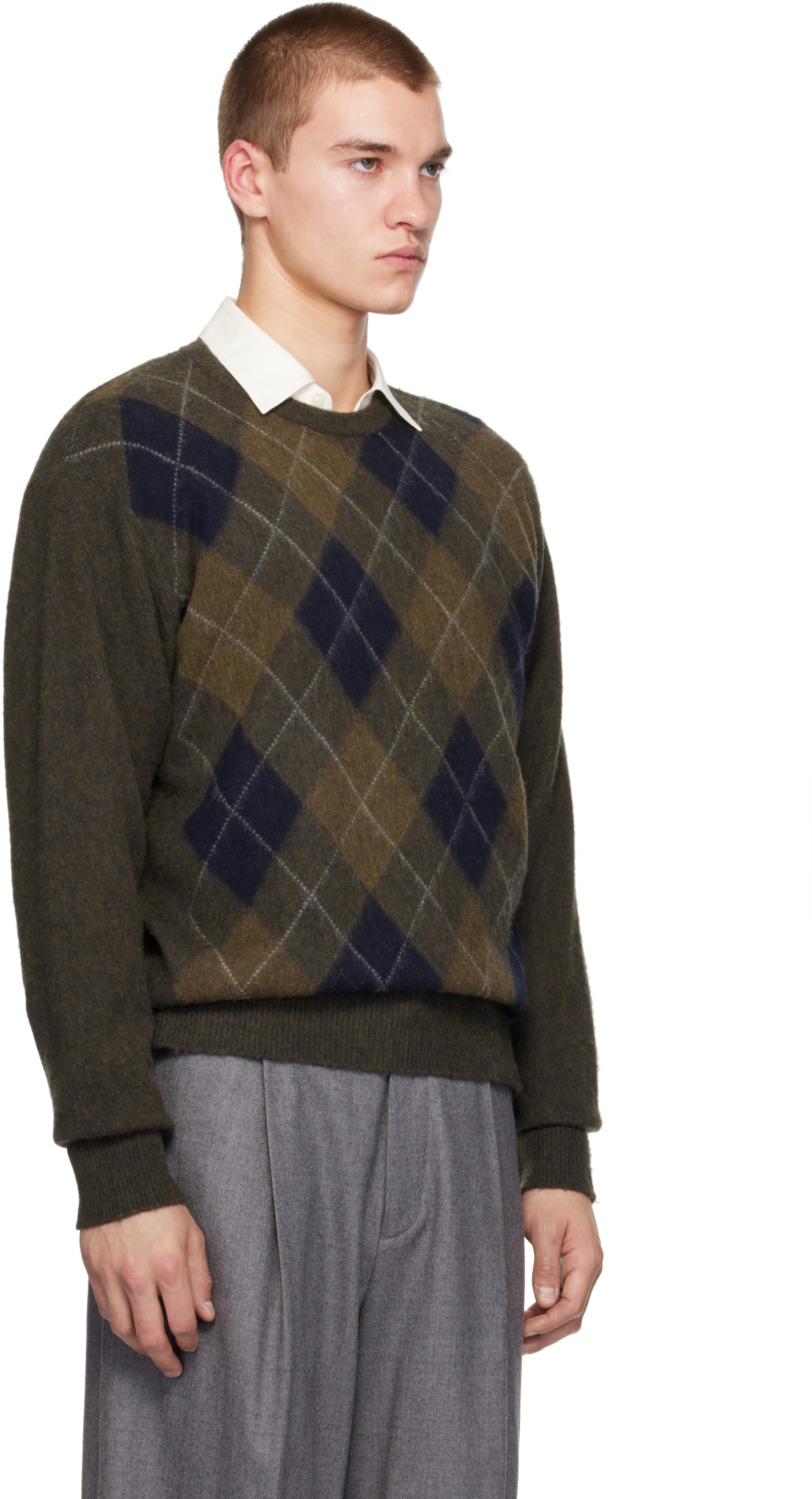 ssstein - Khaki Argyle Crewneck Sweater