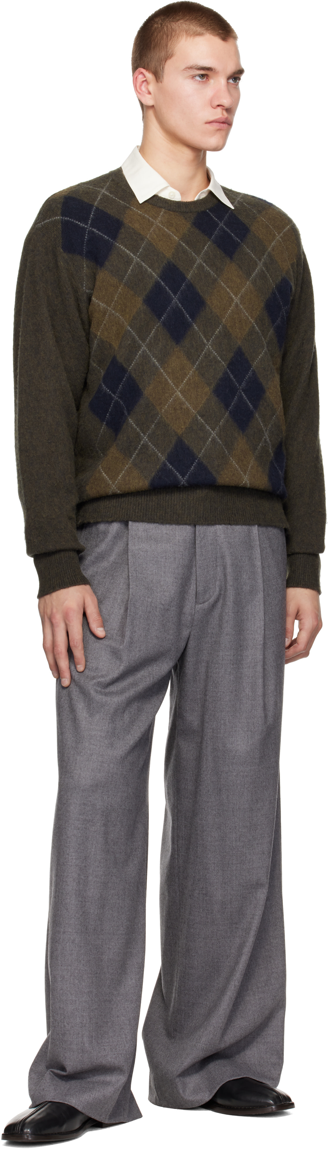ssstein - Khaki Argyle Crewneck Sweater