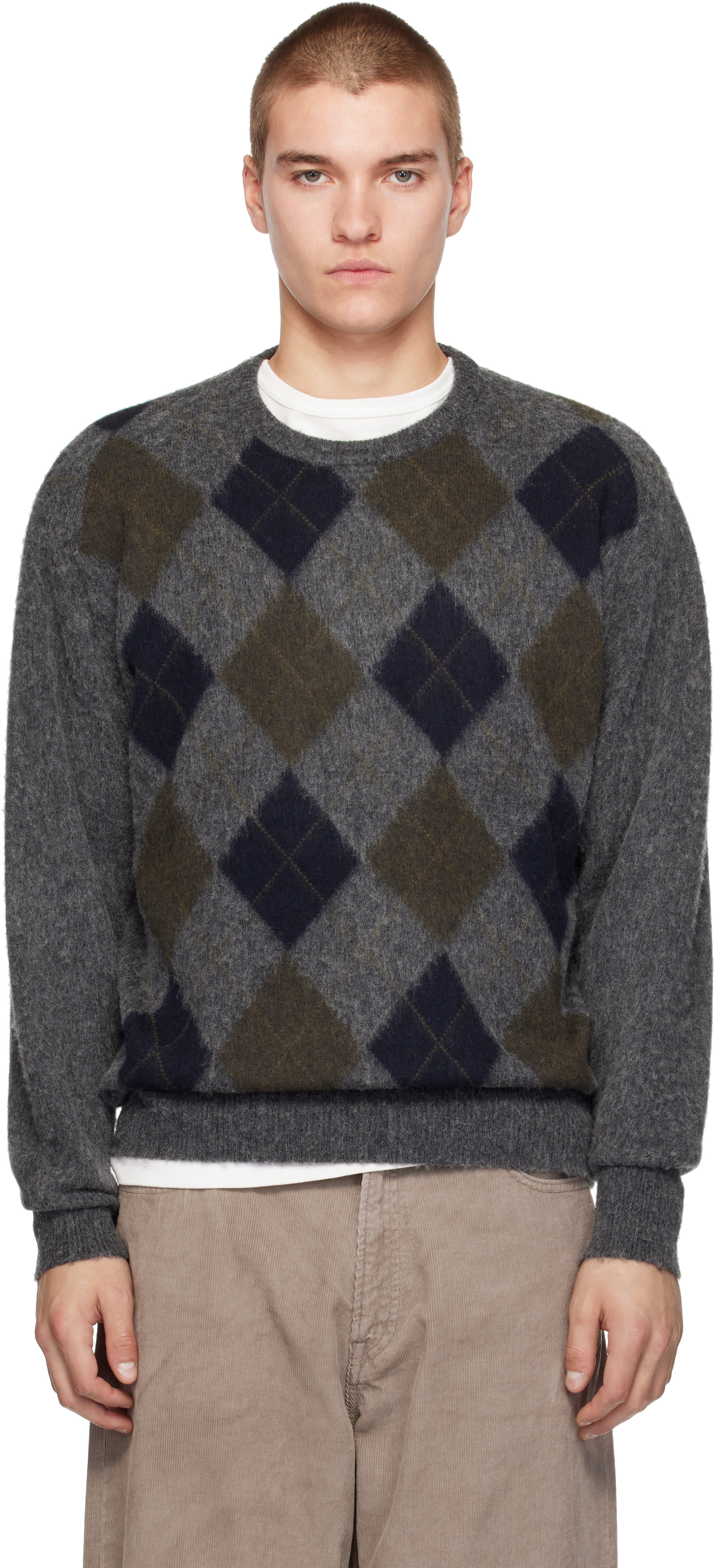ssstein - Gray Argyle Crewneck Sweater