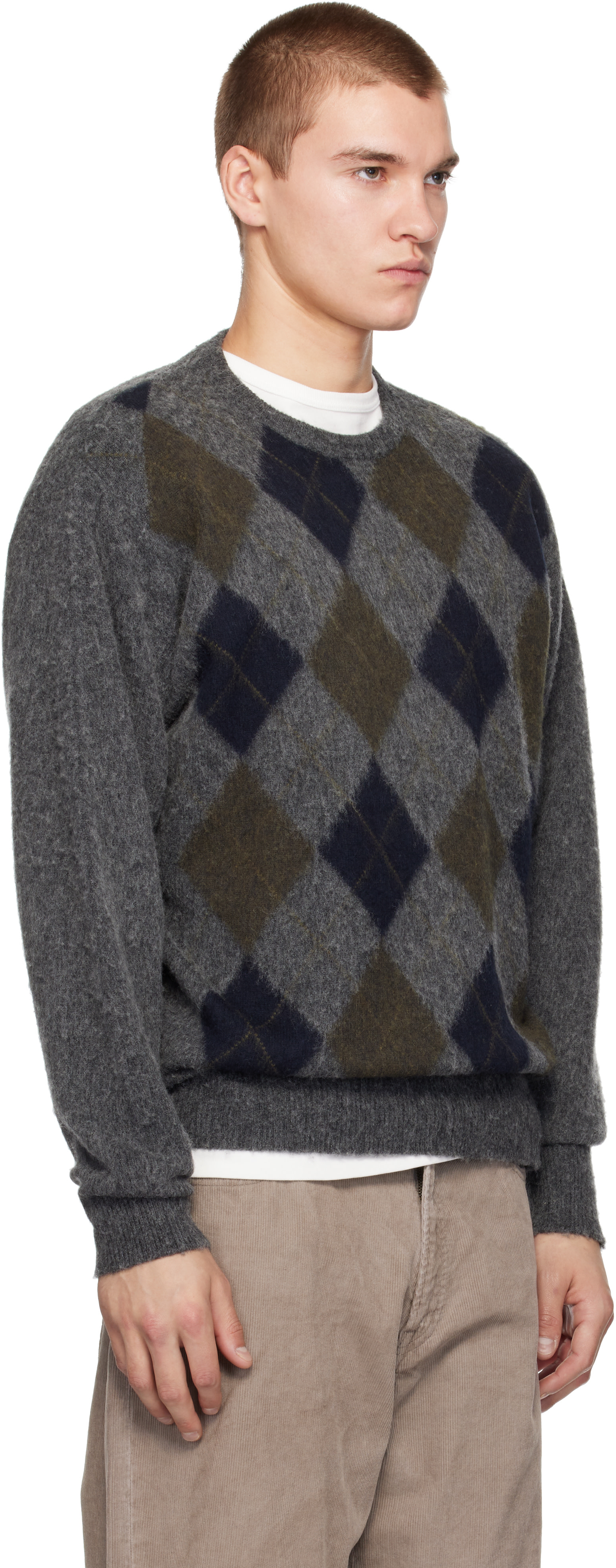 ssstein - Pull gris à motif argyle et à col ras du cou