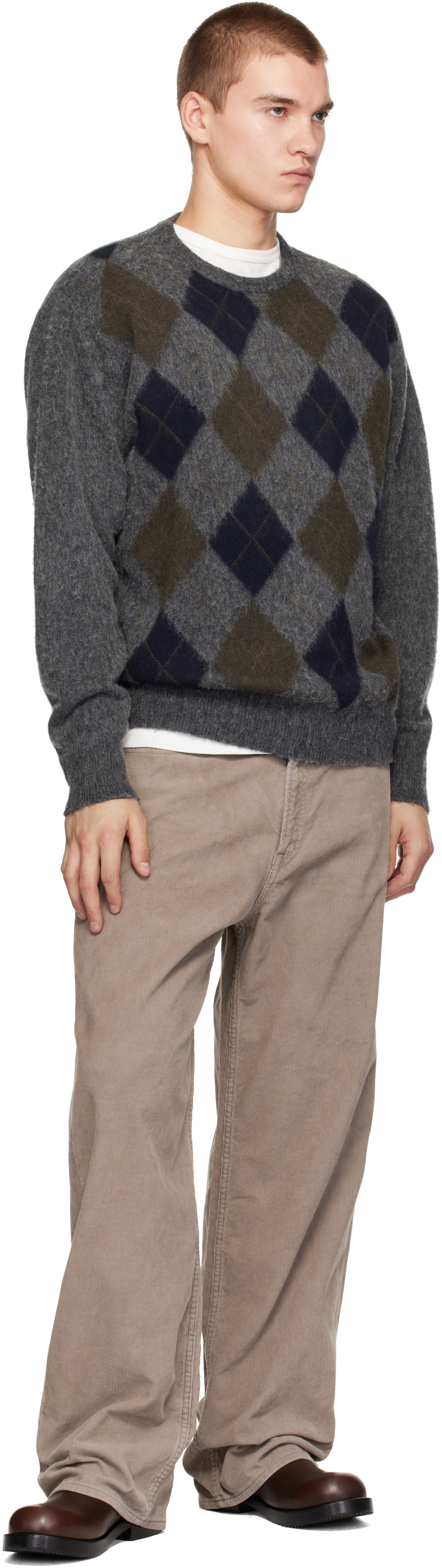 ssstein - Gray Argyle Crewneck Sweater