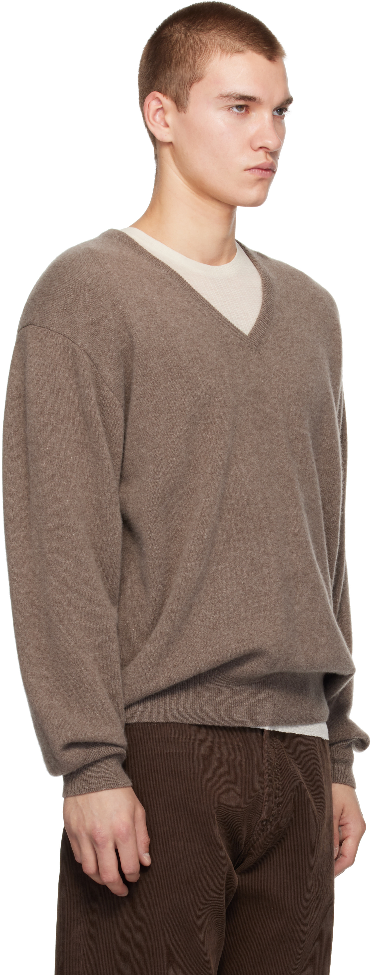 ssstein - Pull taupe en cachemire à col en V