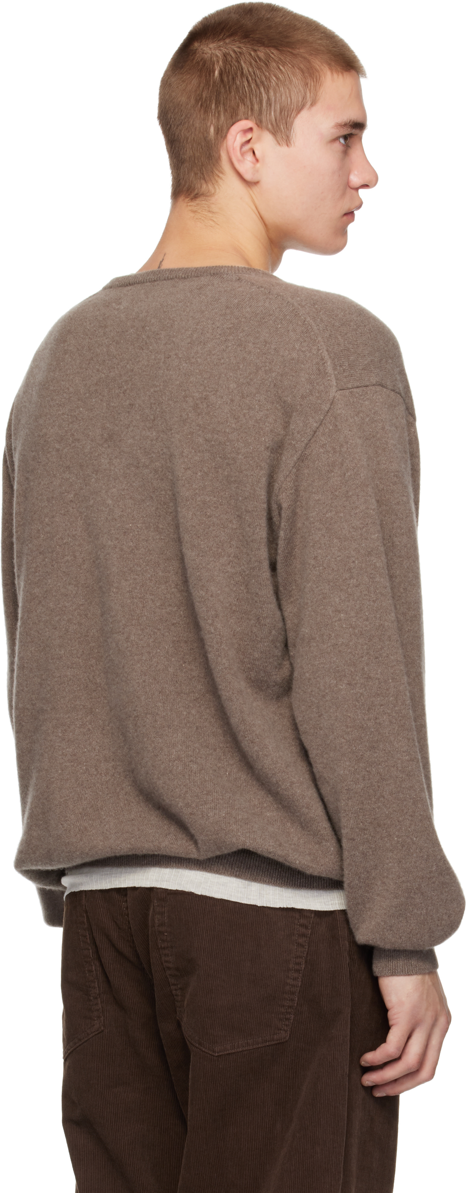 ssstein - Pull taupe en cachemire à col en V