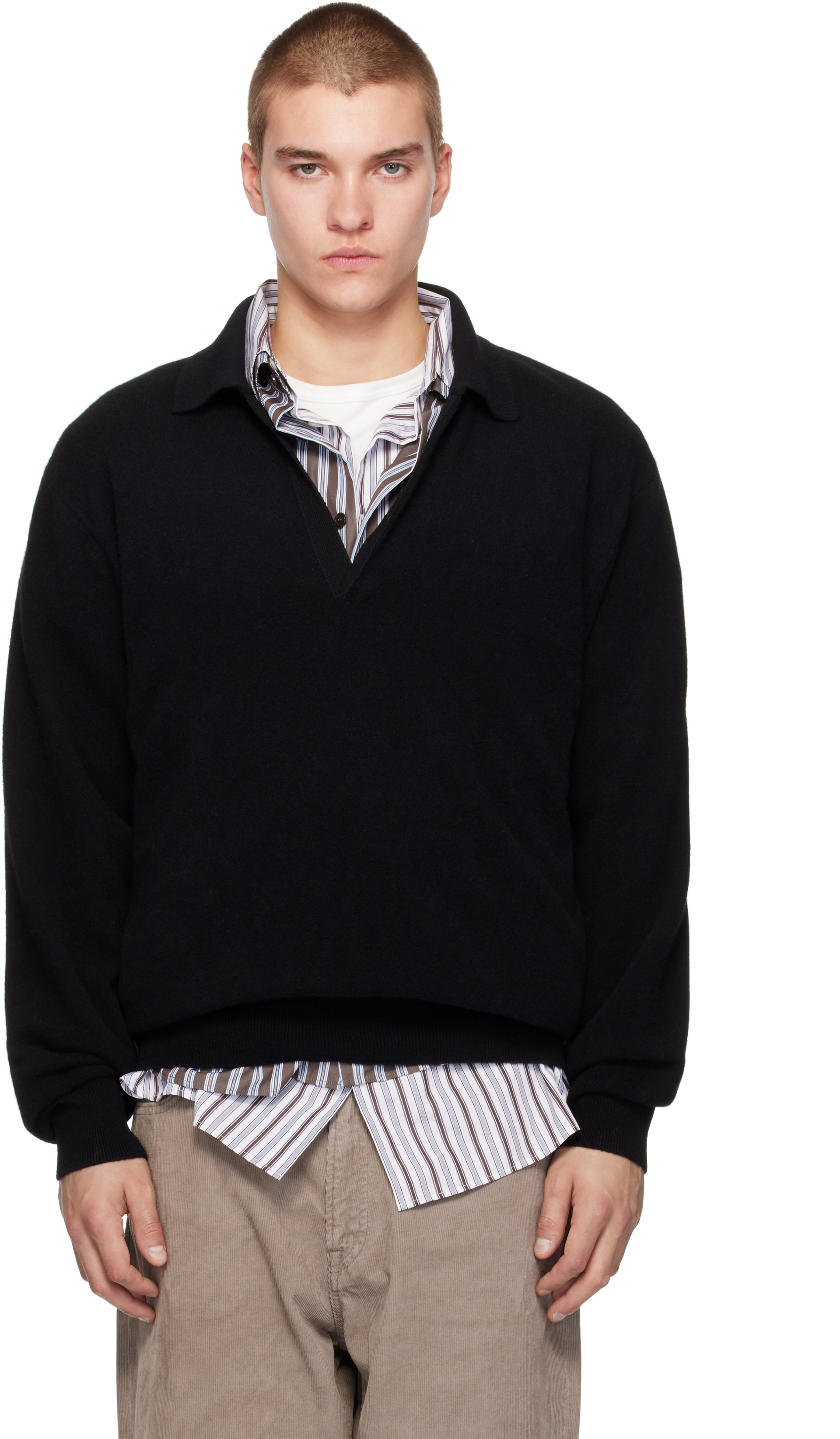 ssstein - Black Extra Fine Wool Knit Skipper Sweater