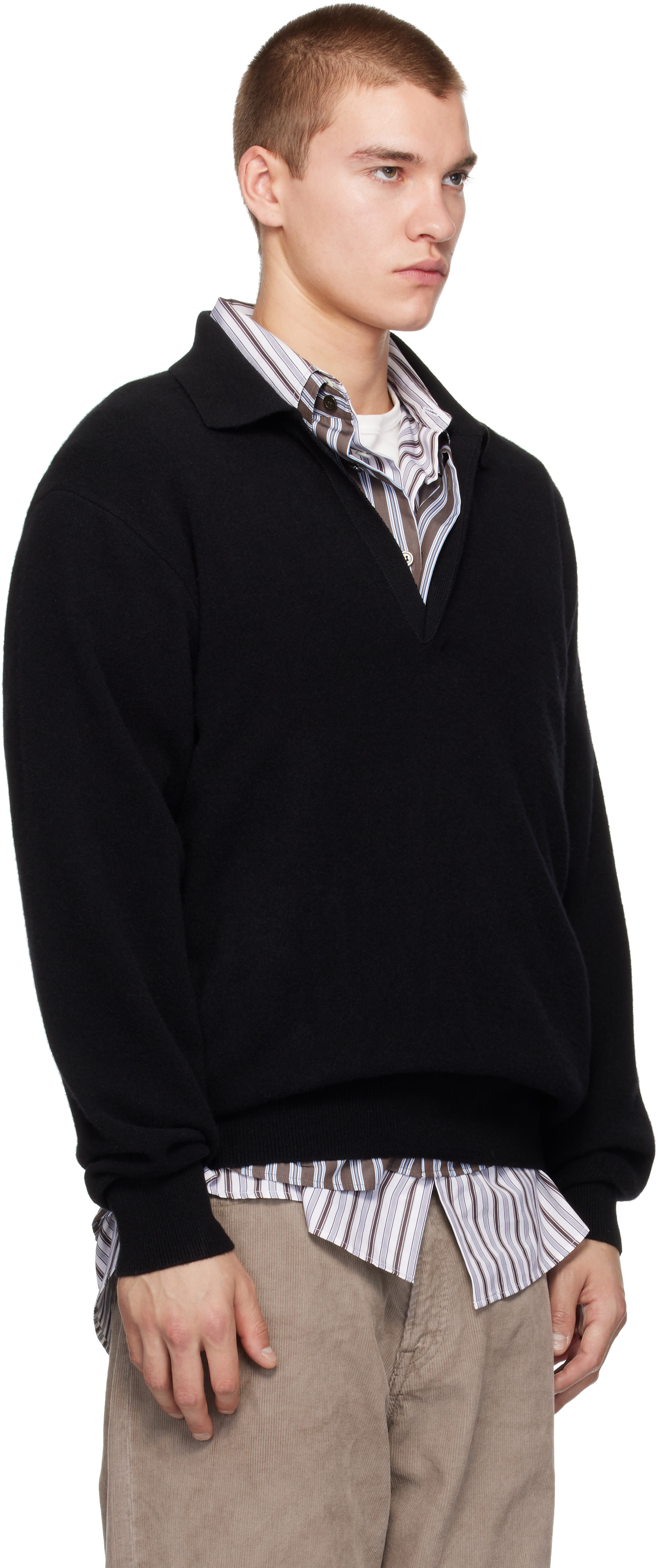 ssstein - Black Extra Fine Wool Knit Skipper Sweater