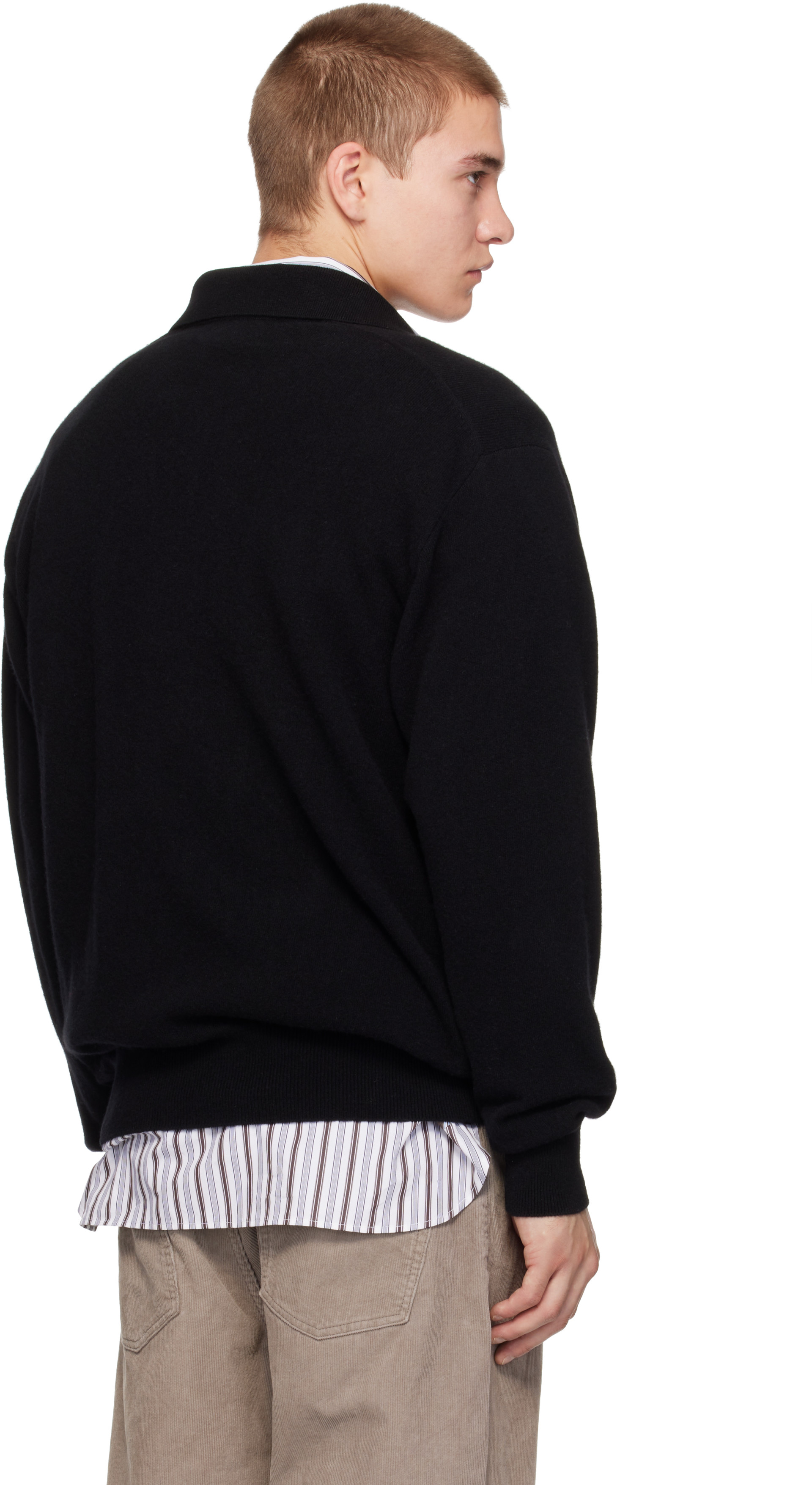 ssstein - Black Extra Fine Wool Knit Skipper Sweater