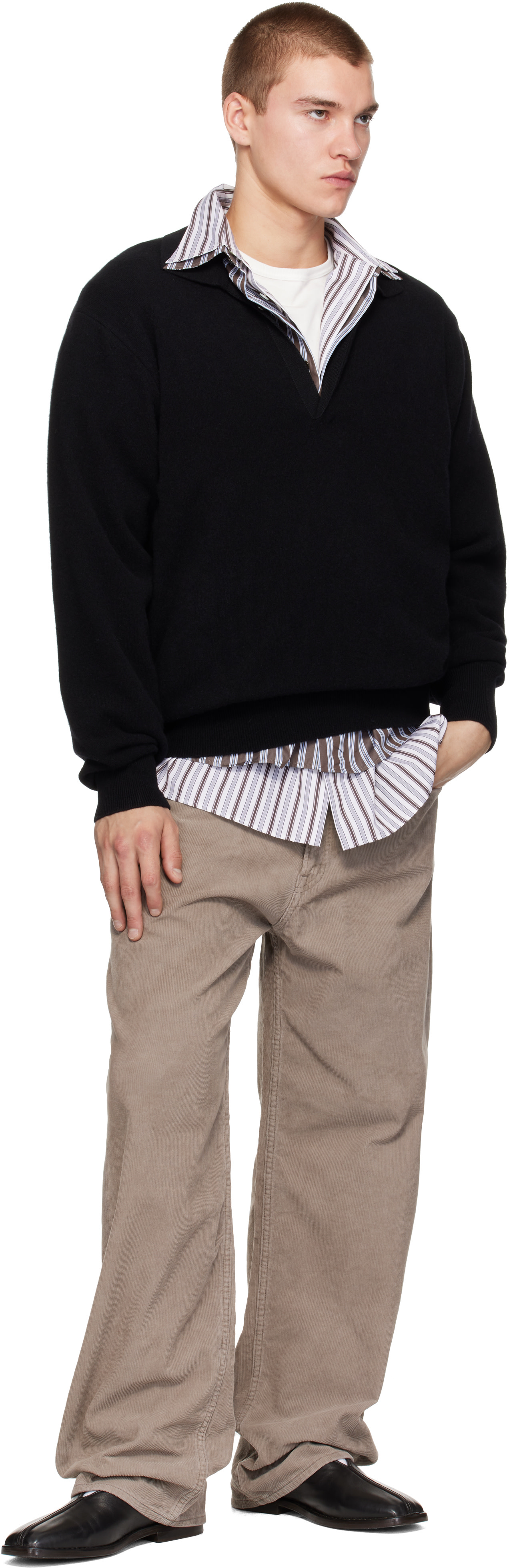 ssstein - Black Extra Fine Wool Knit Skipper Sweater