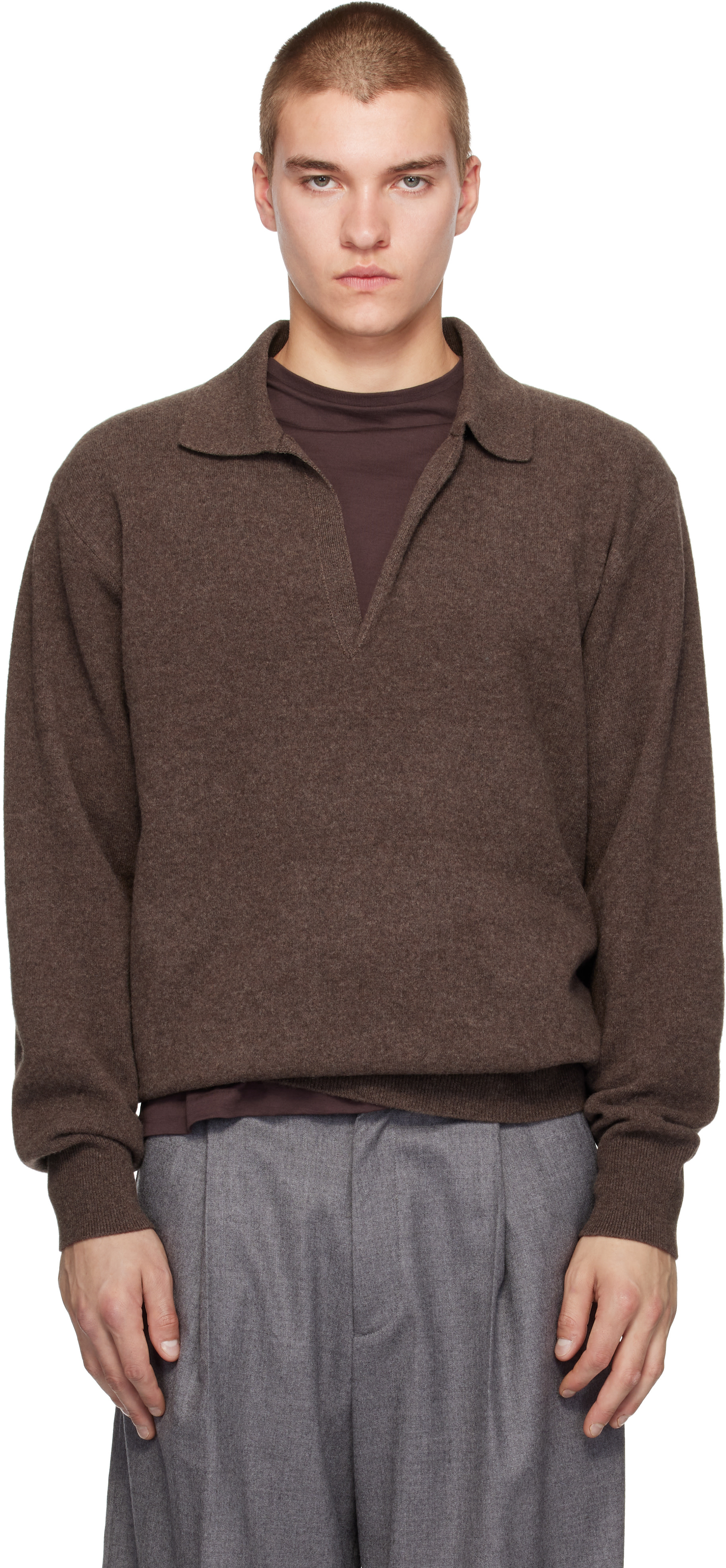 ssstein - Brown Extra Fine Wool Knit Skipper Sweater