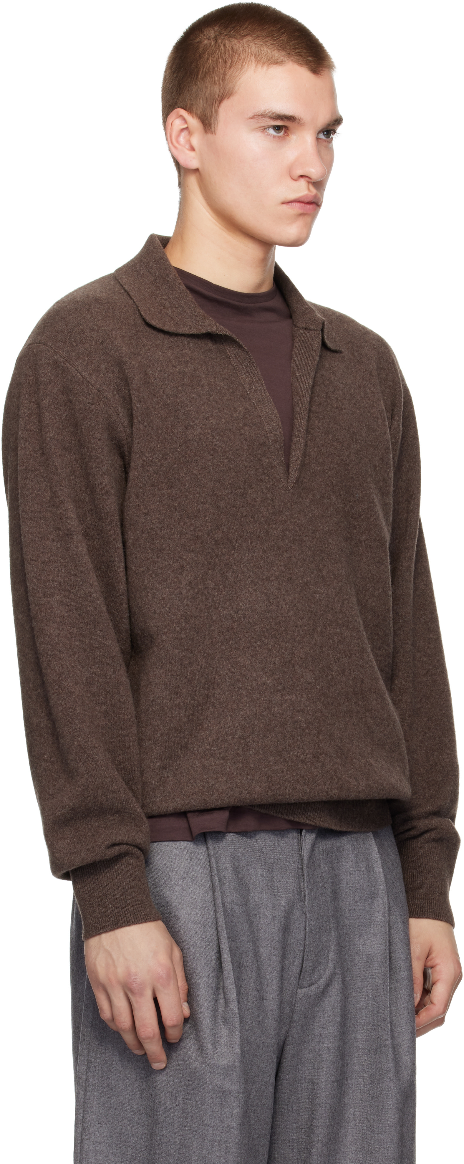 ssstein - Brown Extra Fine Wool Knit Skipper Sweater