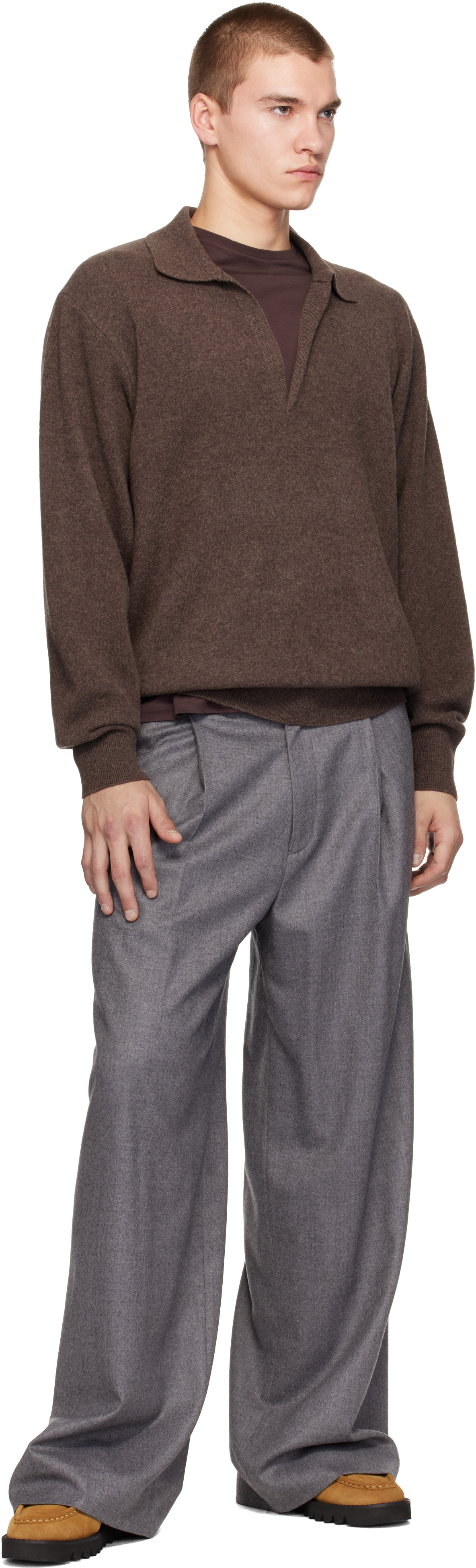 ssstein - Brown Extra Fine Wool Knit Skipper Sweater