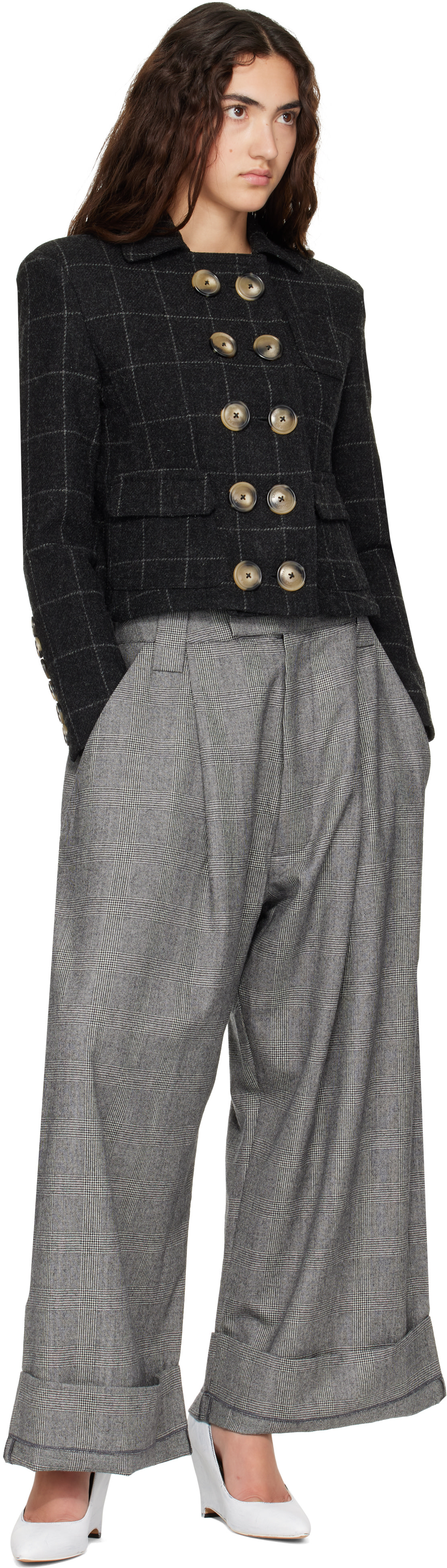 Vaquera BABY TROUSERS WOVEN グレー ストライプ 27 VAQUERA: Gray Wool Baby Trousers | SSENSE