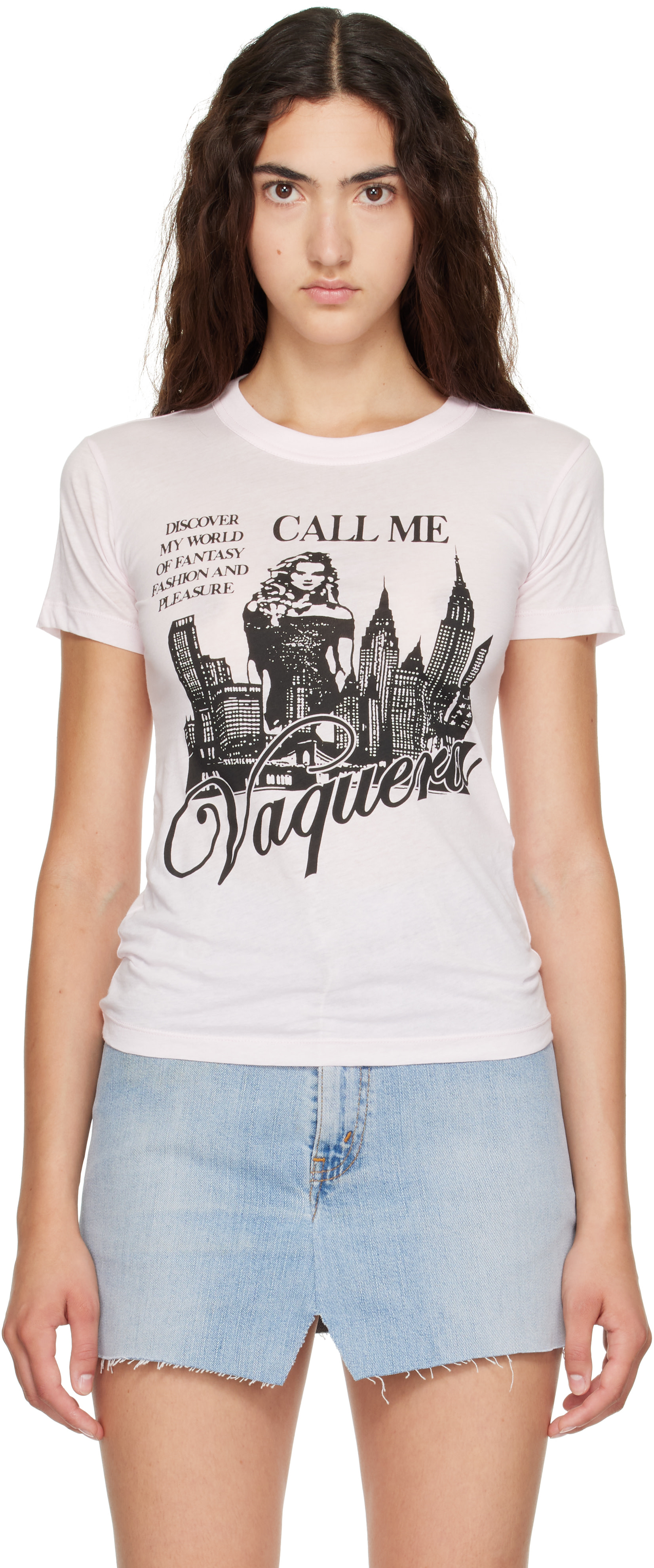 VAQUERA: Pink 'Call Me' T-shirt | SSENSE