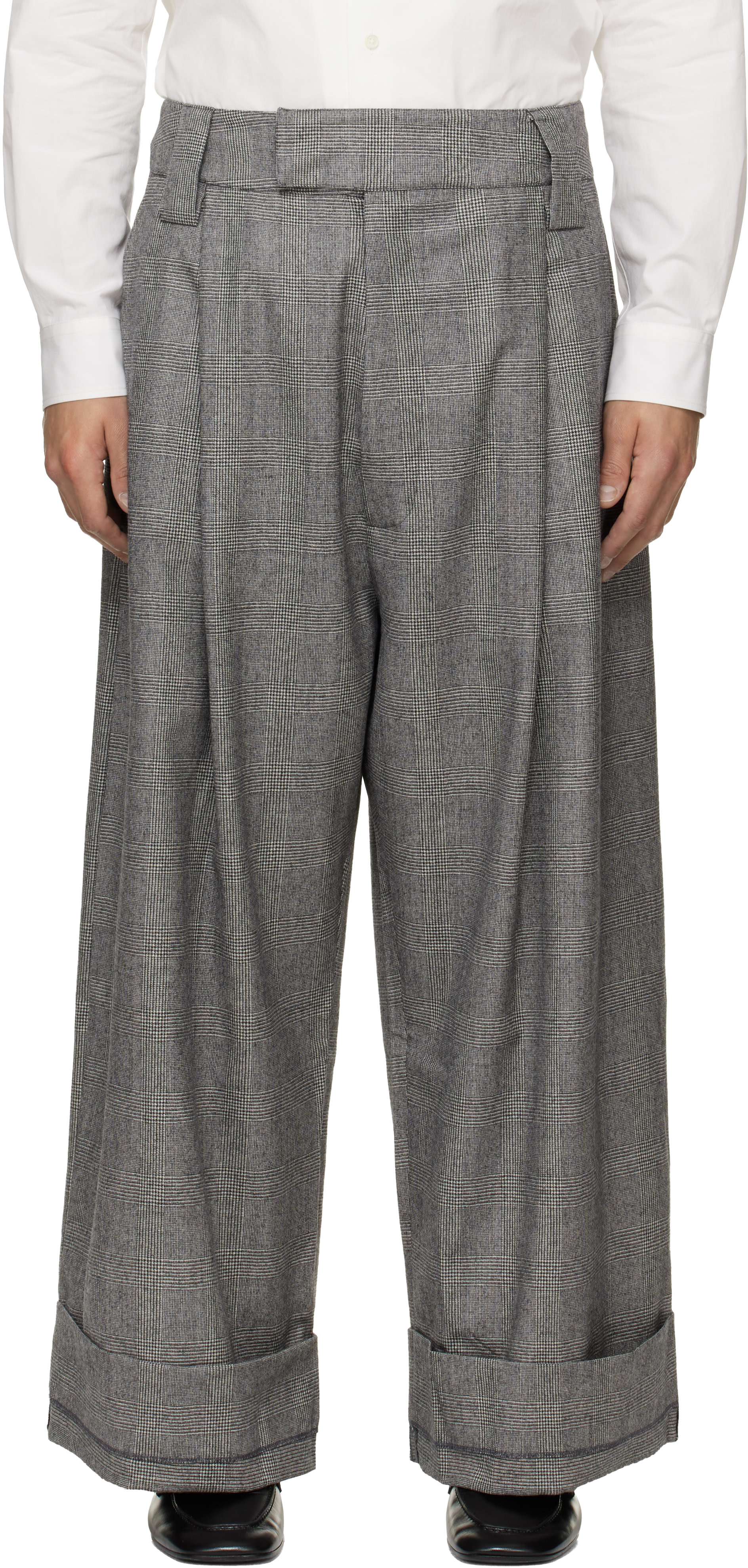 VAQUERA - Pantalon ample gris à revers roulés