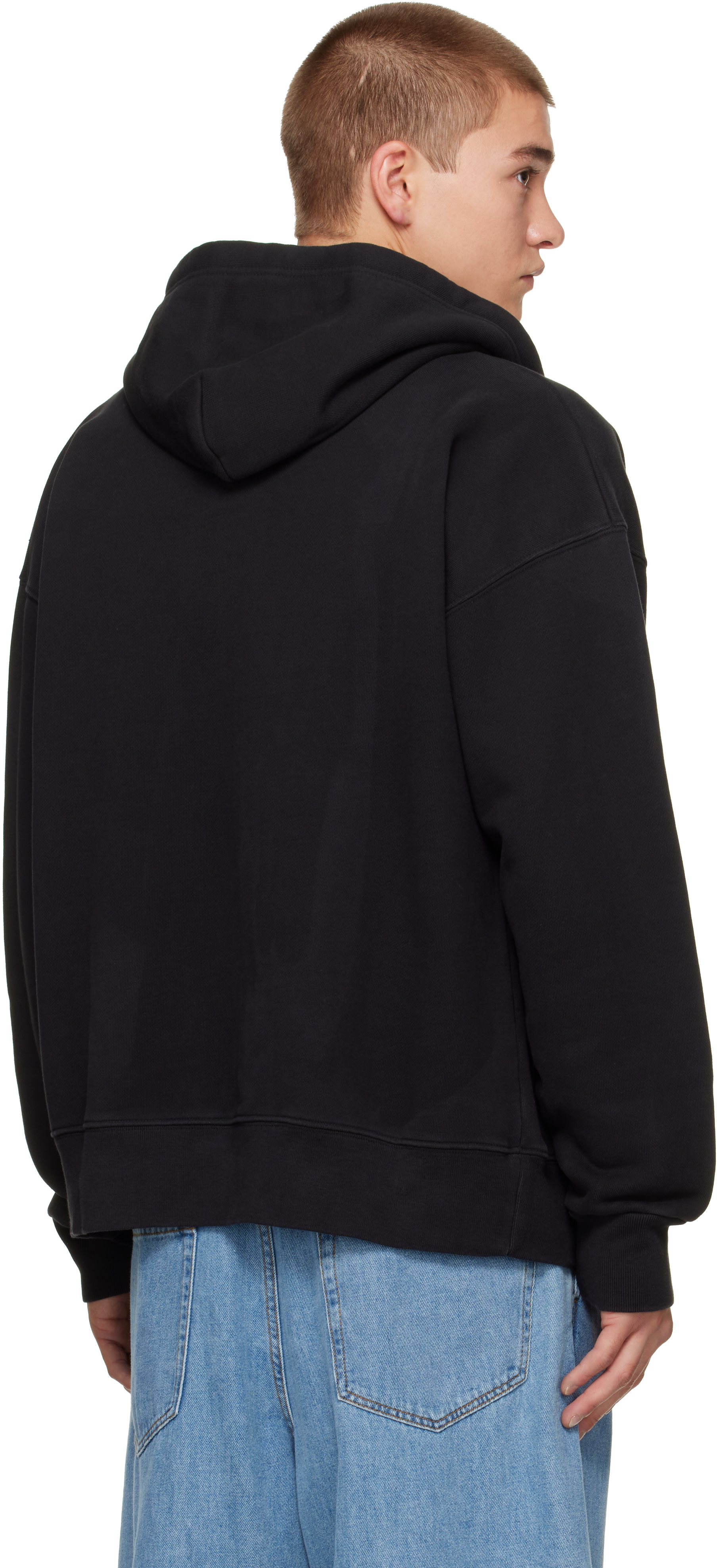 VAQUERA - Pull à capuche noir à image trompe l'œil