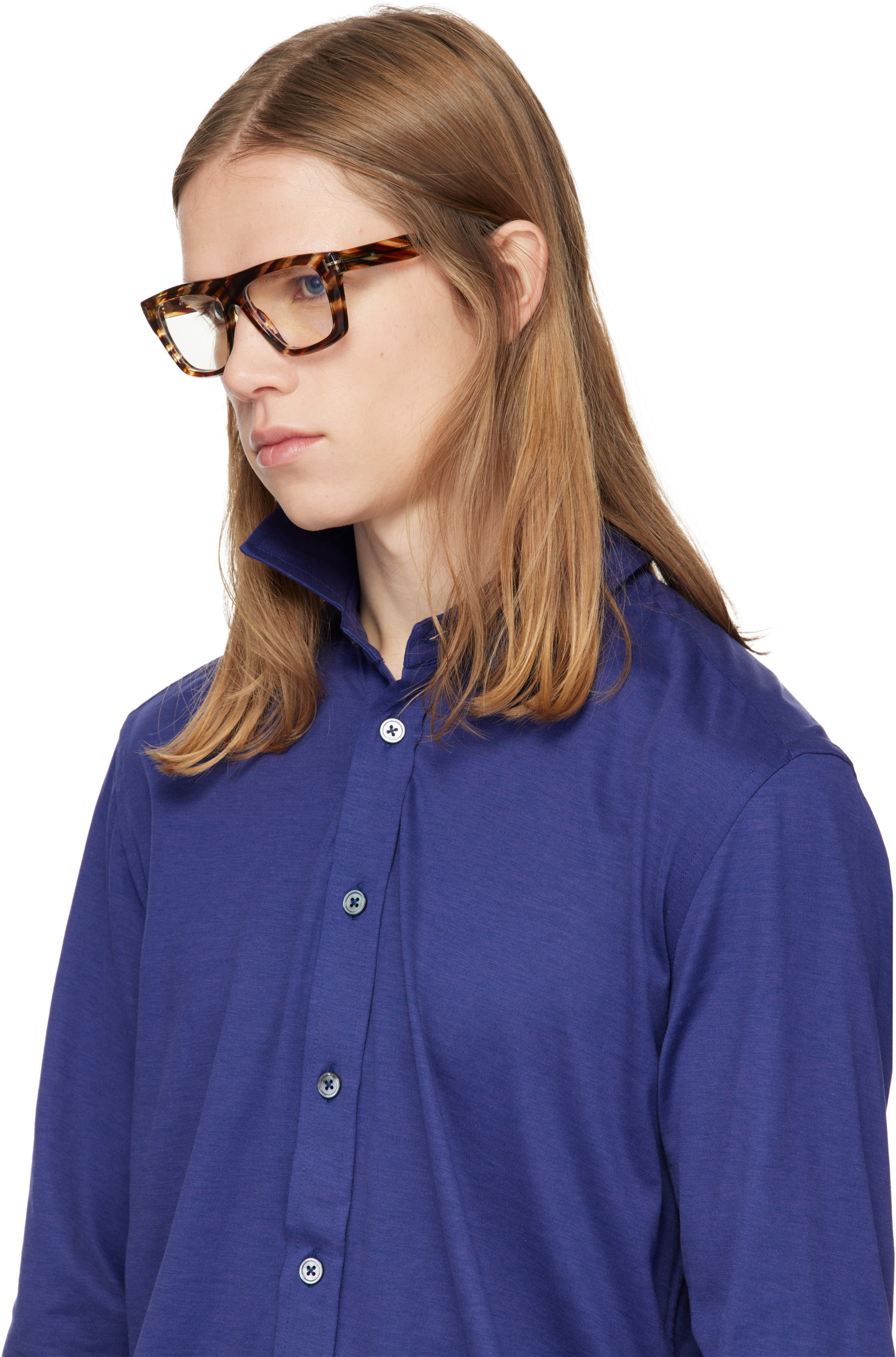 TOM FORD - 棕色 Blue Block Rectangular 眼镜