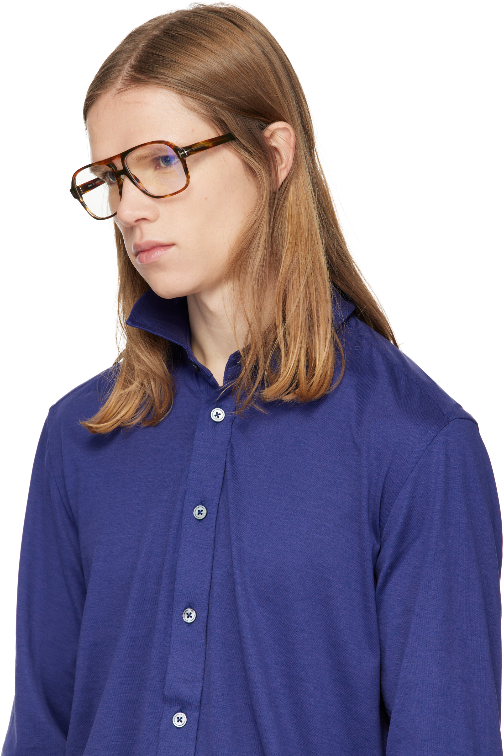 TOM FORD - Brown Navigator Blue Block Glasses