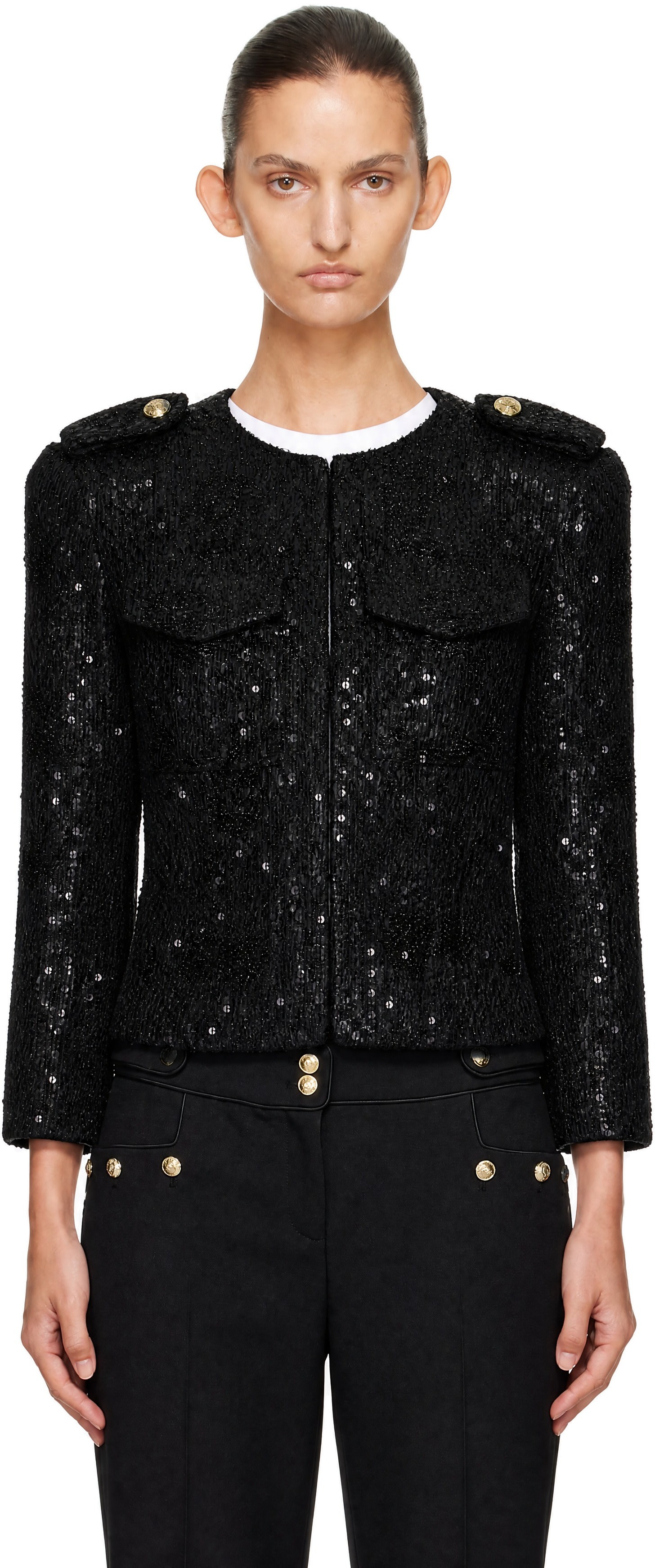 BALMAIN - Black Sequinned Tweed Jacket
