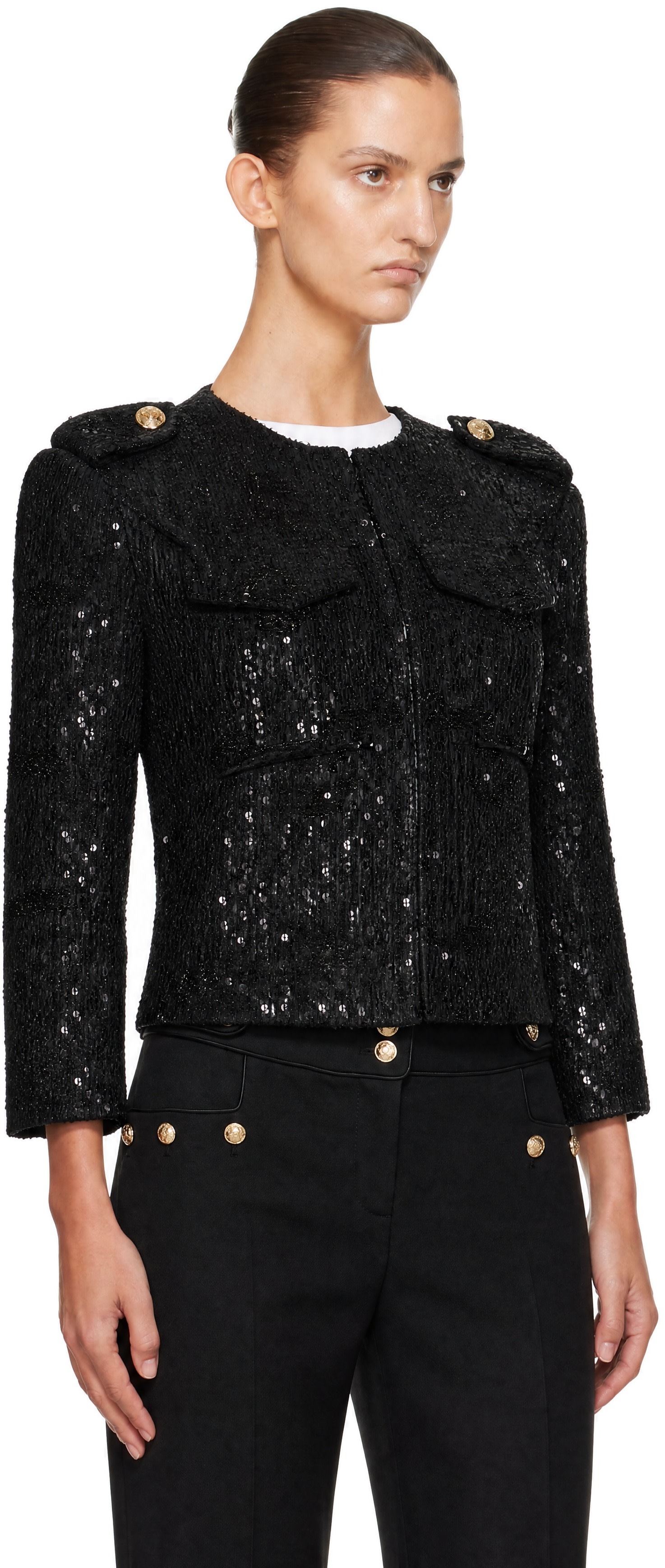 BALMAIN - Black Sequinned Tweed Jacket
