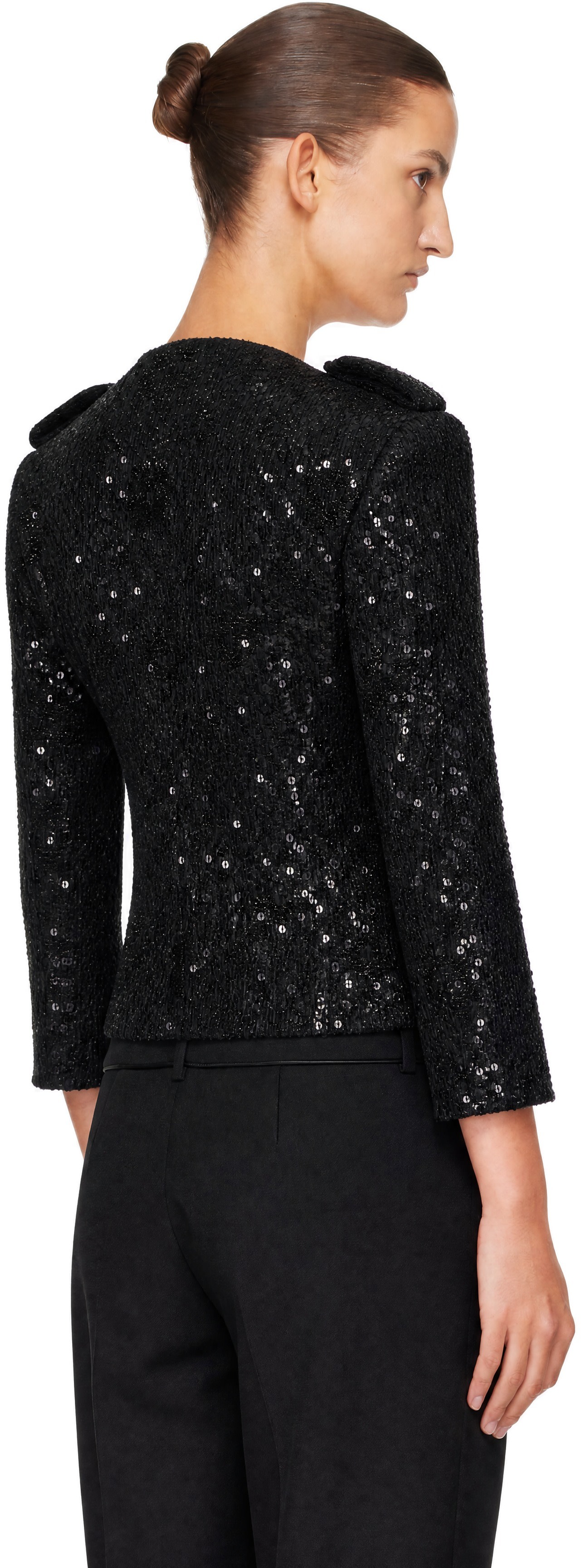BALMAIN - Black Sequinned Tweed Jacket