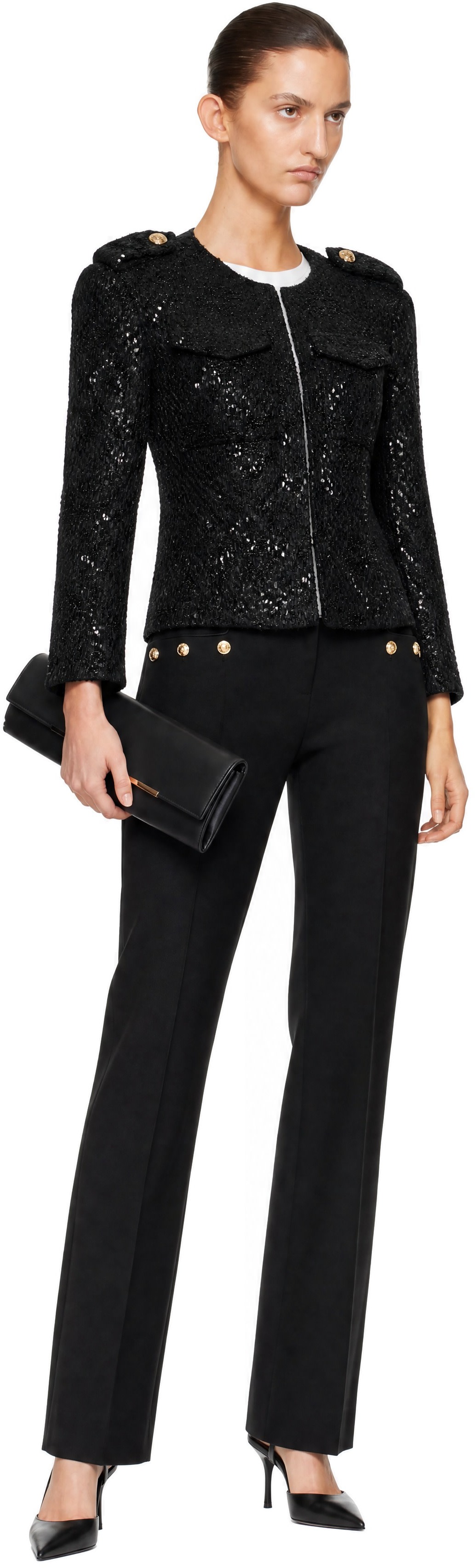 BALMAIN - Black Sequinned Tweed Jacket