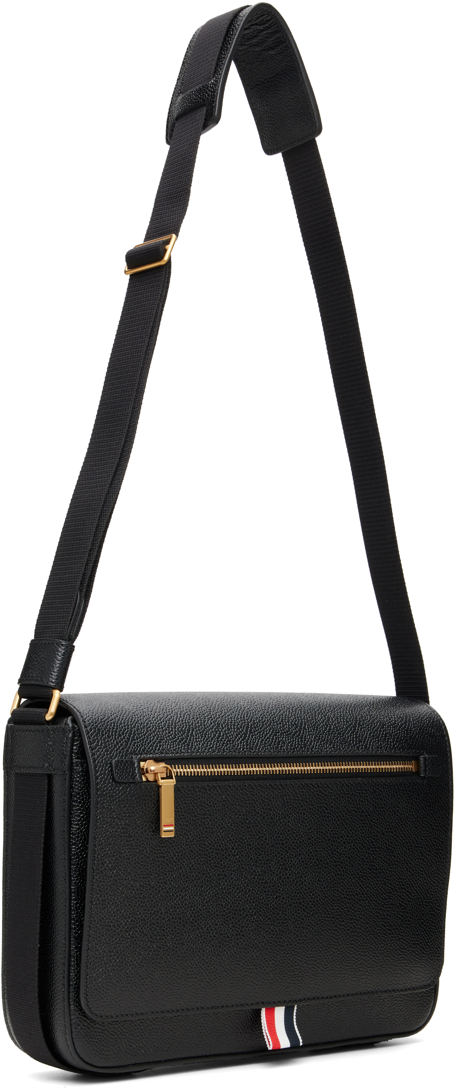 Thom Browne - Black Pebble Grain Reporter Bag