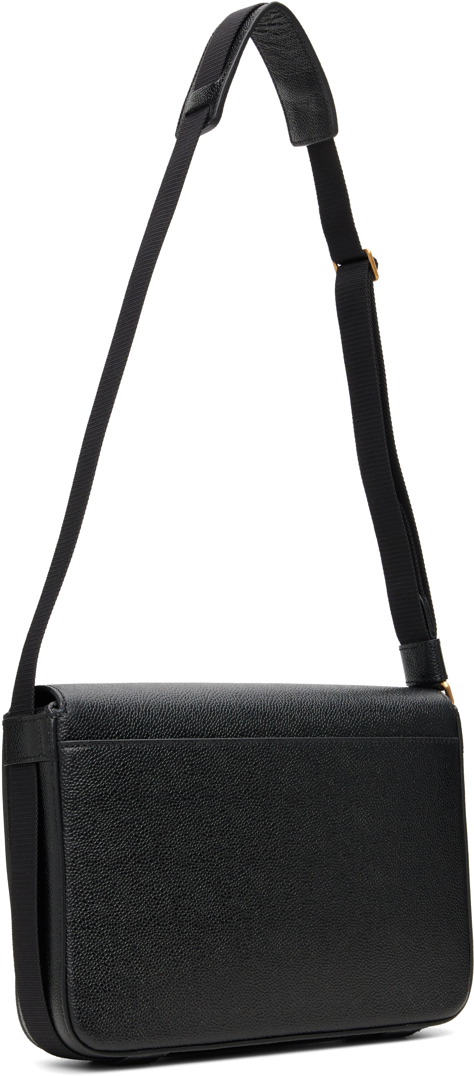Thom Browne - Black Pebble Grain Reporter Bag