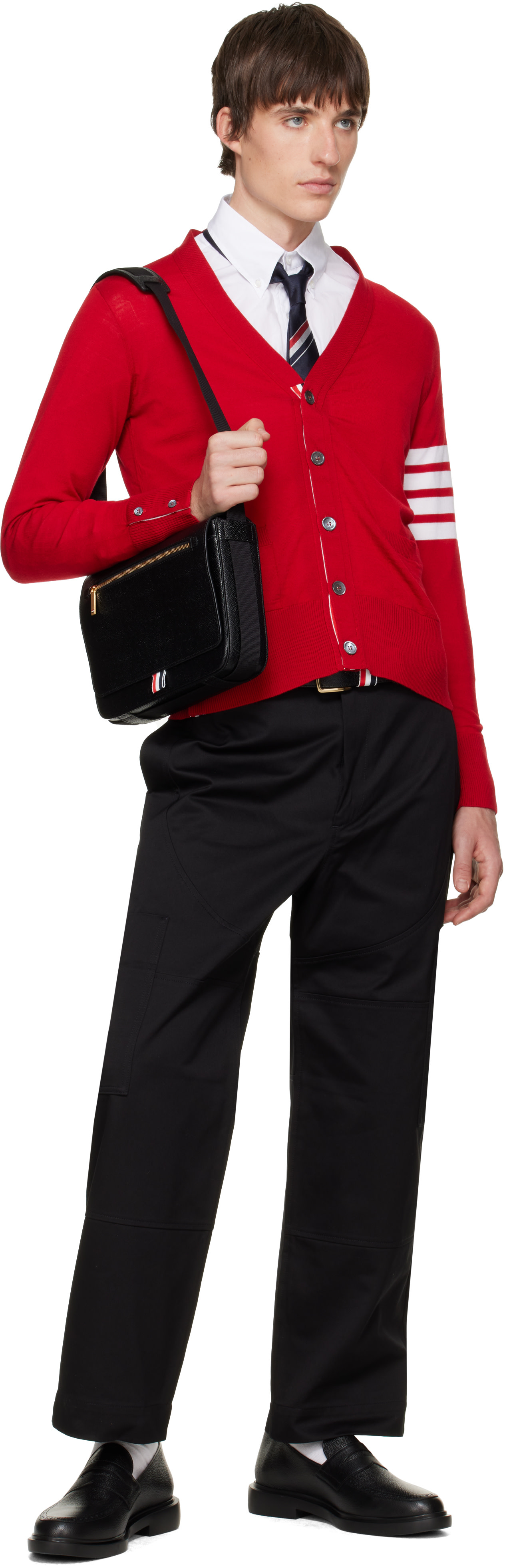 Thom Browne - Black Pebble Grain Reporter Bag