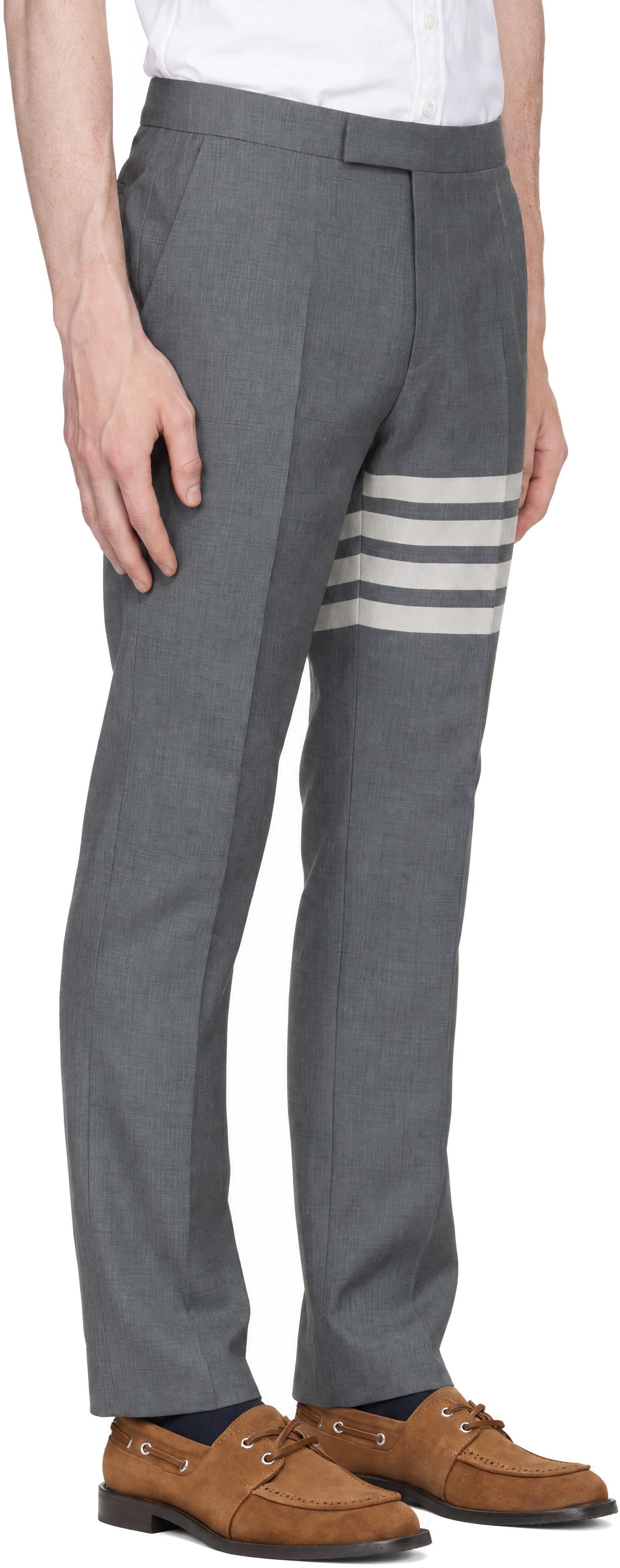 Thom Browne - Gray Plain Weave 4-Bar Backstrap Trousers