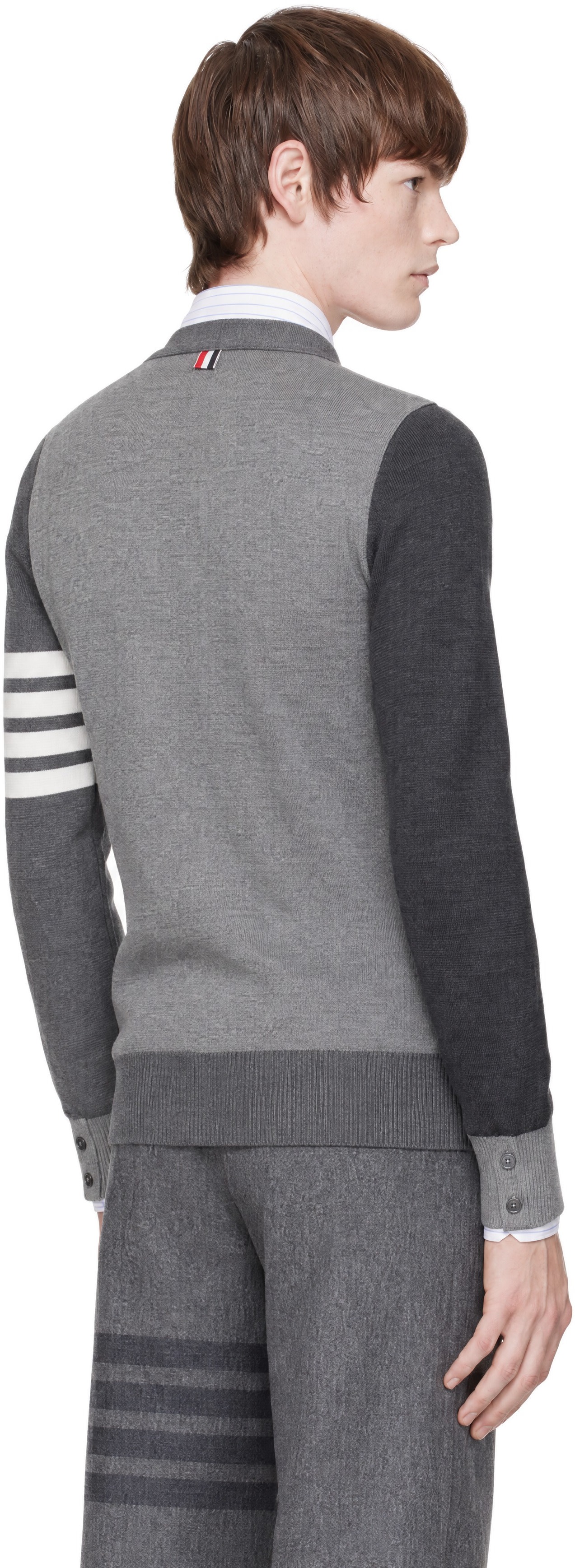 Thom Browne: Gray Funmix Cotton Crepe Milano Stitch 4-Bar Cardigan