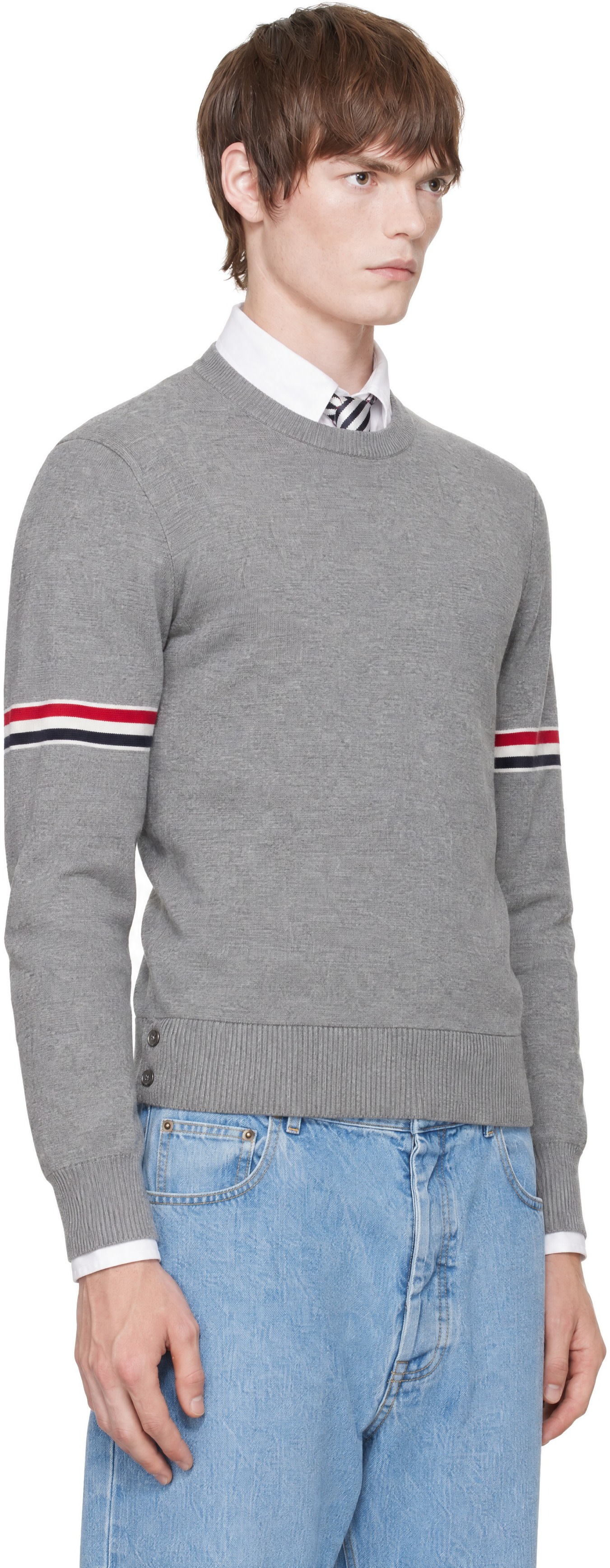 Thom Browne - Gray Milano Stitch Pullover RWB Armband Sweater