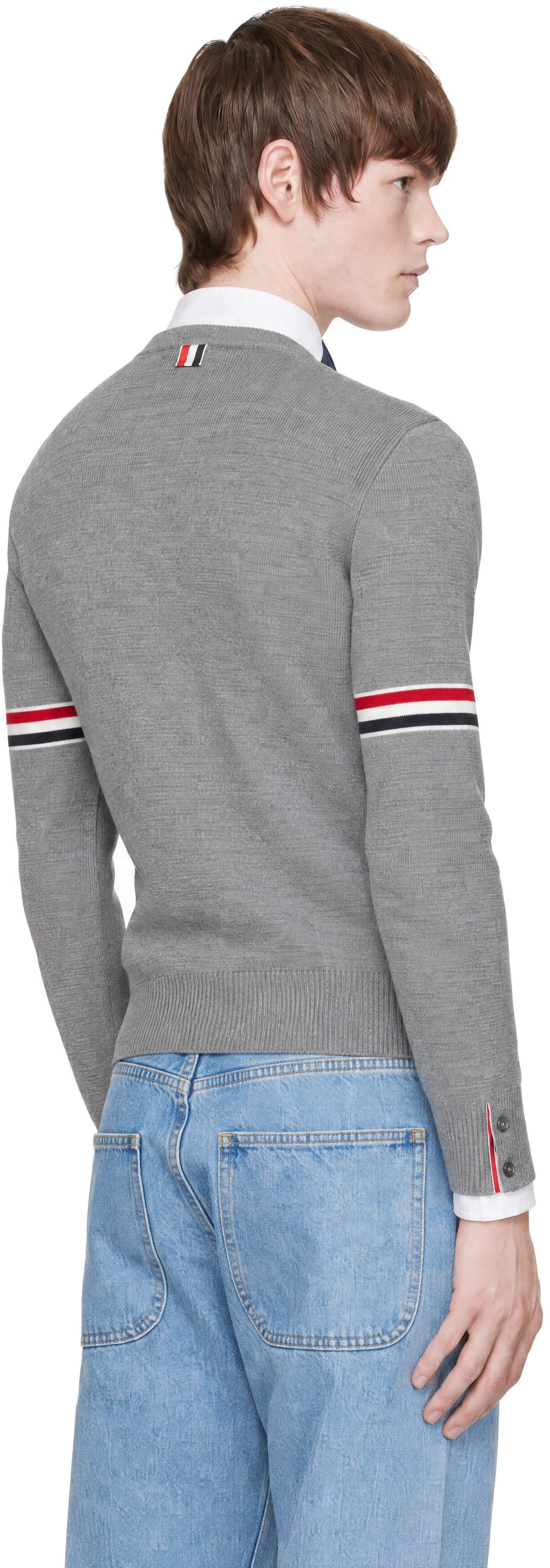Thom Browne - Gray Milano Stitch Pullover RWB Armband Sweater