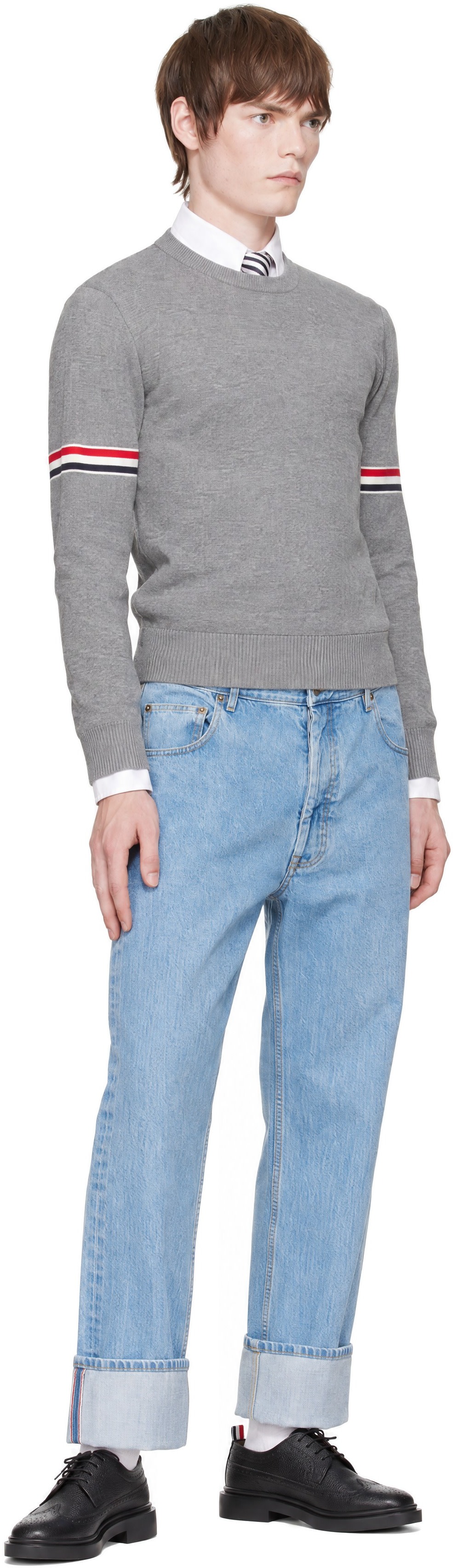 Thom Browne - Gray Milano Stitch Pullover RWB Armband Sweater
