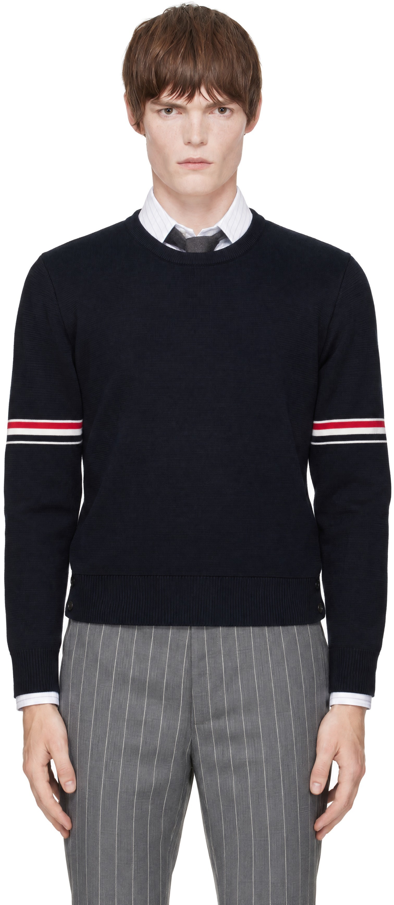 Thom Browne - Navy Milano Stitch Pullover RWB Armband Sweater