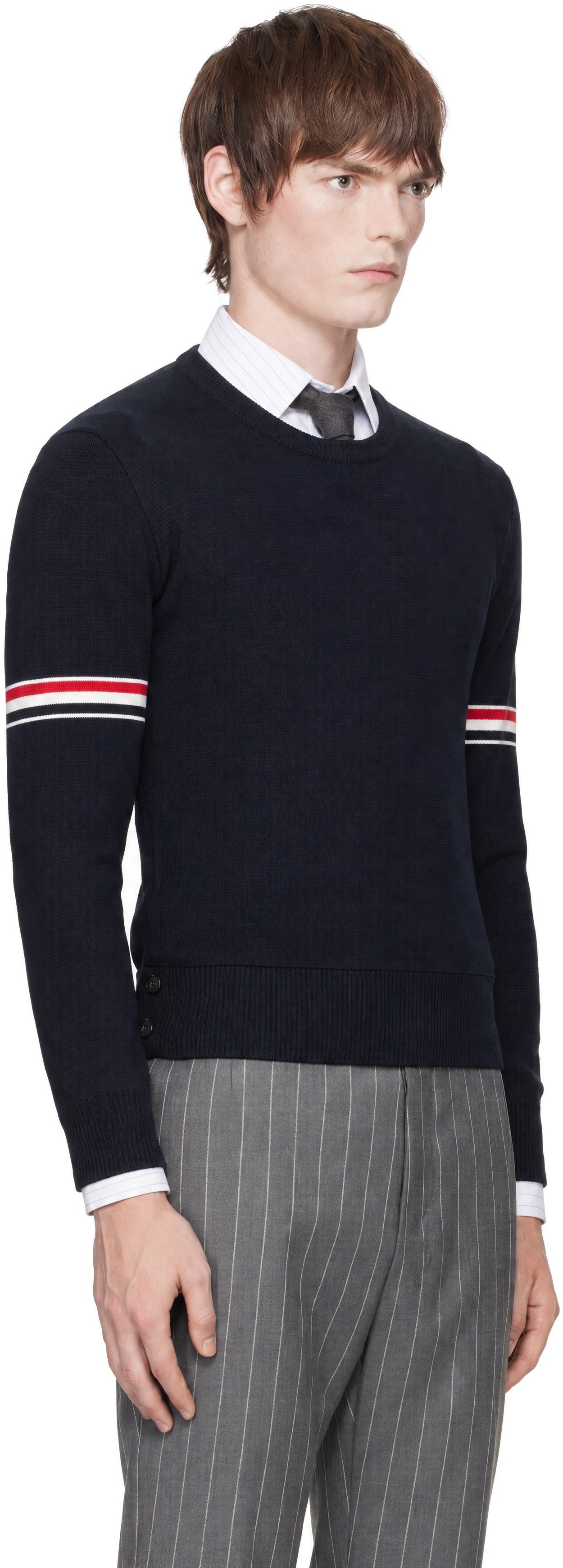 Thom Browne - Navy Milano Stitch Pullover RWB Armband Sweater
