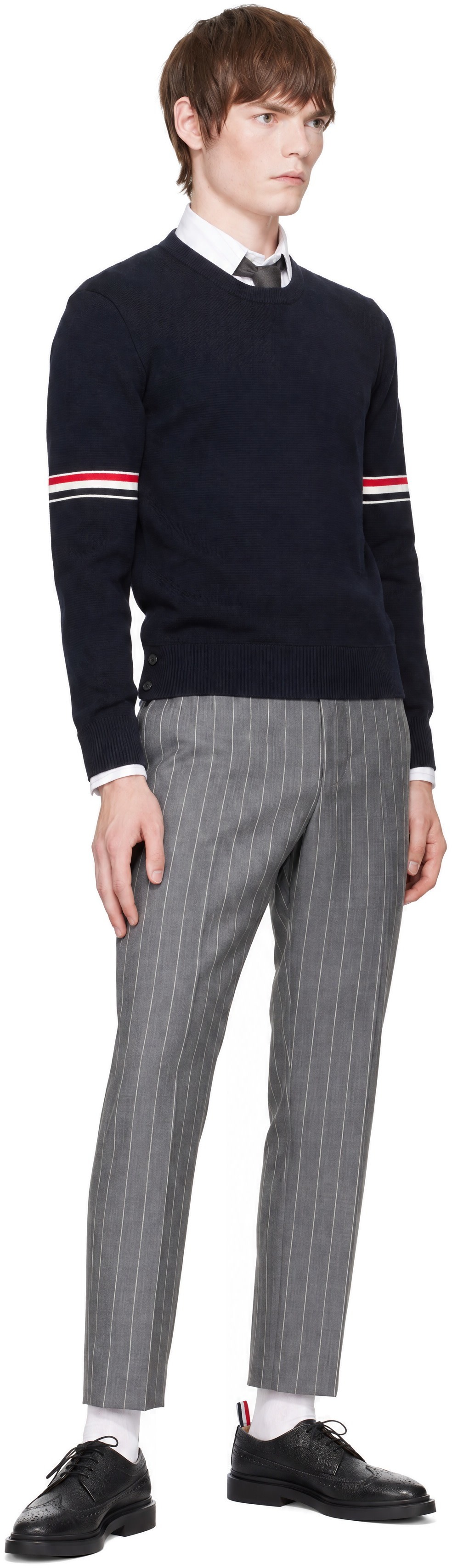 Thom Browne - Navy Milano Stitch Pullover RWB Armband Sweater