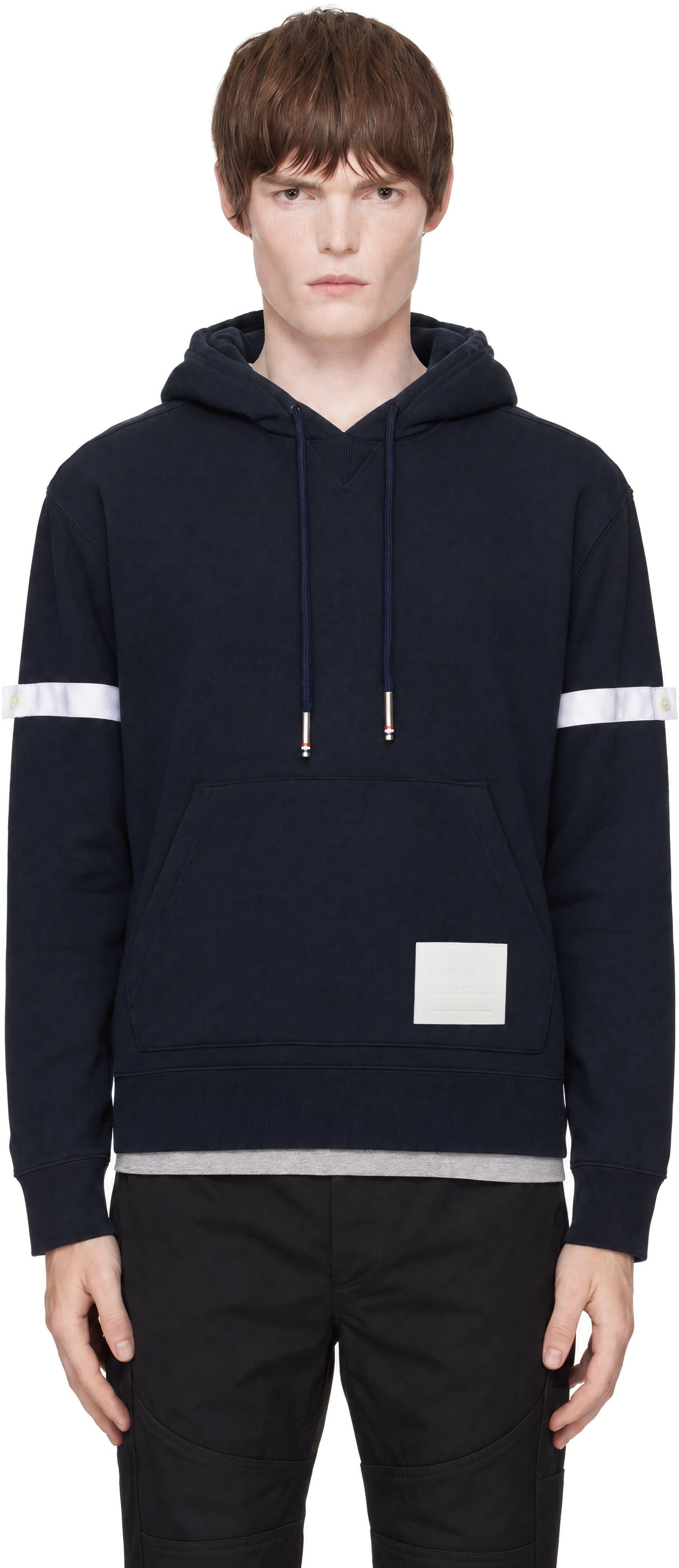 Thom Browne - Navy Loopback Jersey Armband Oversized Hoodie